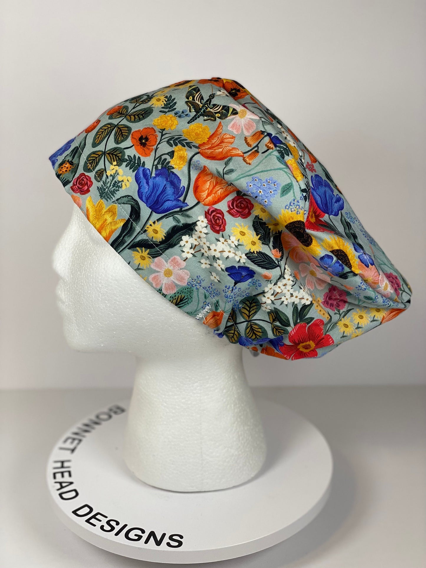 Rifle Paper Co Curio floral fabric euro style scrub cap, women’s spring euro scrub hat floral, Bonnet Head Designs