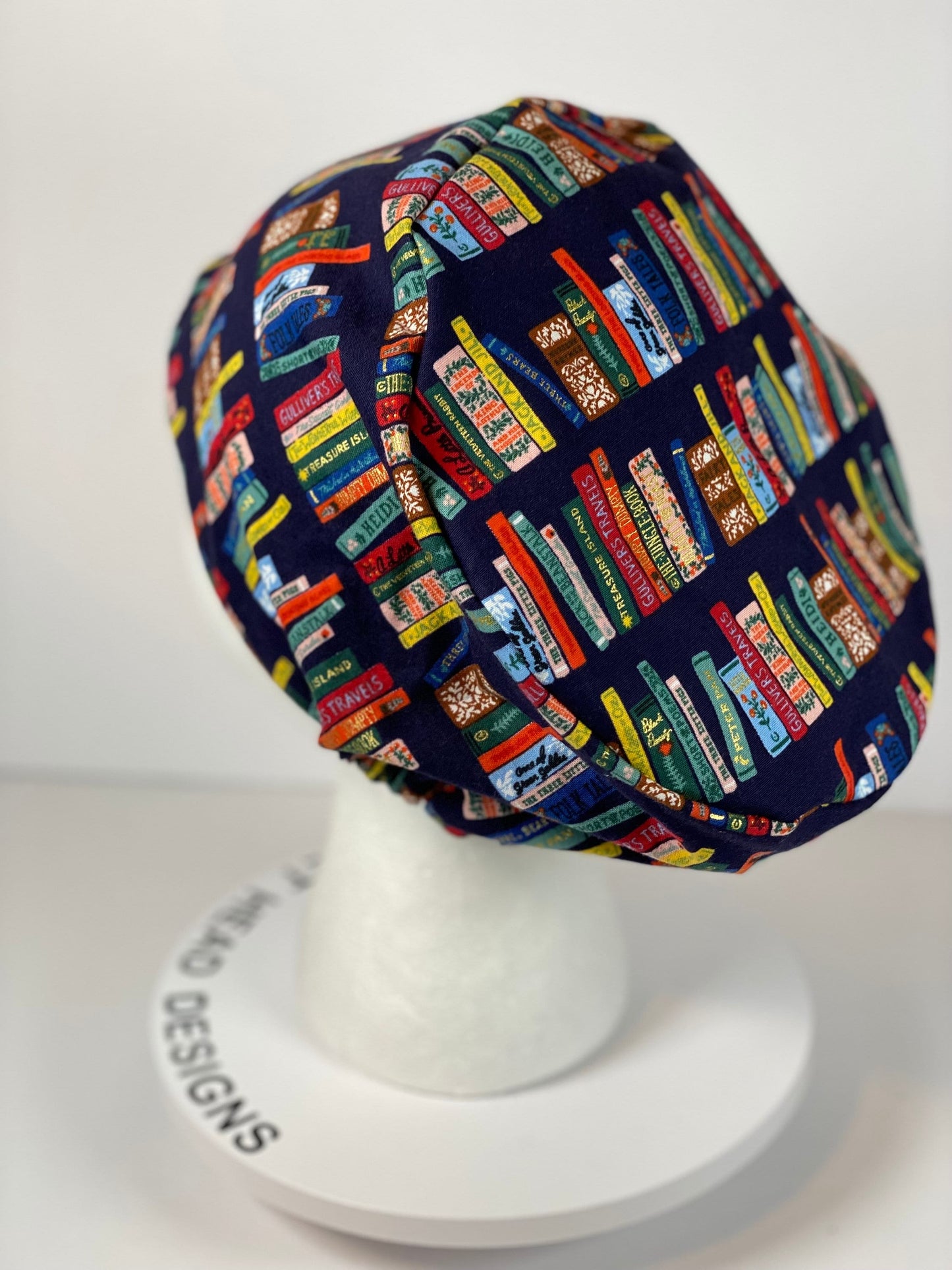 Bookish euro scrub cap, women’s book lovers scrub cap euro style , Bonnet Head Designs