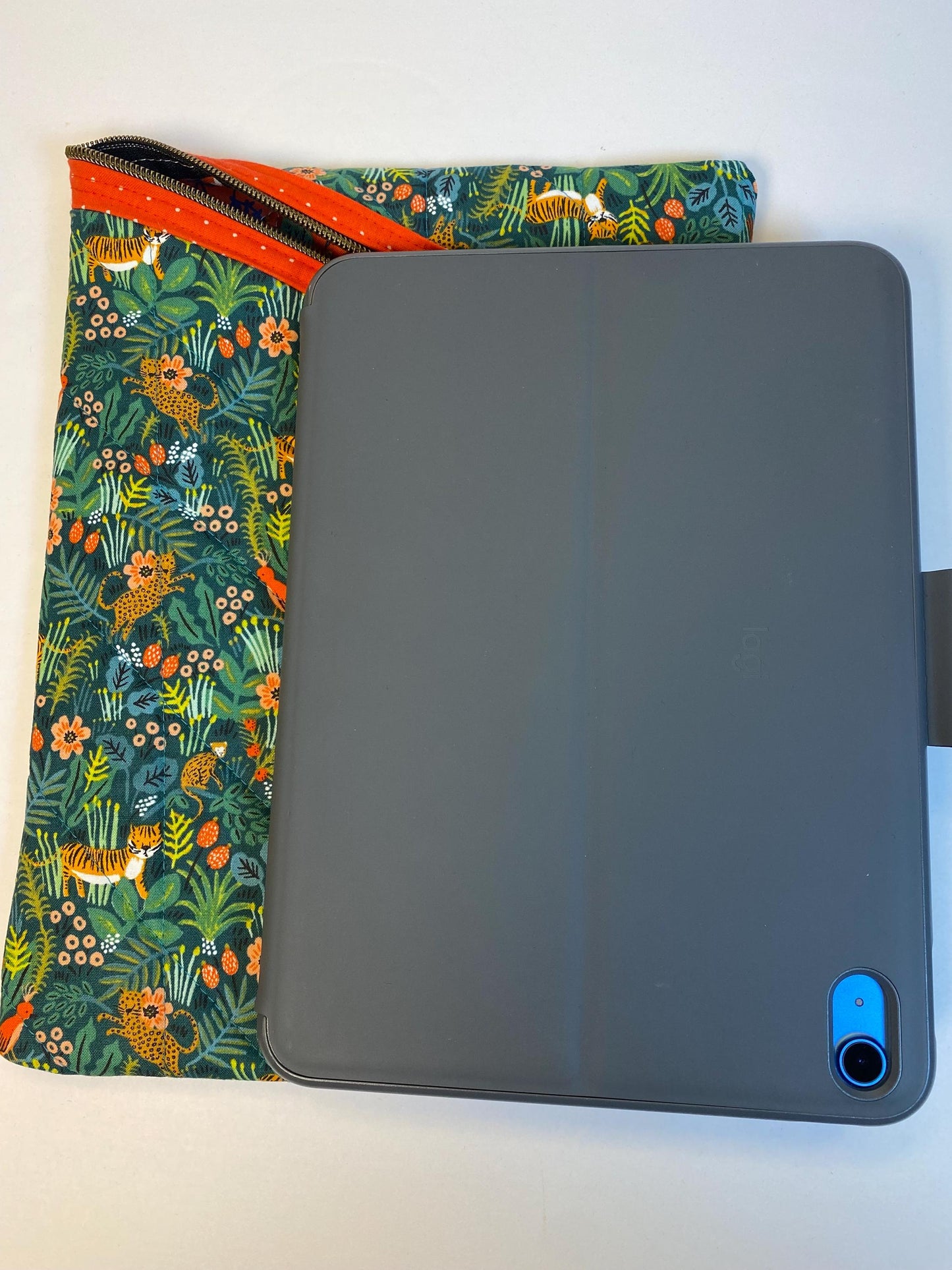 Rifle Paper Co green menagerie jungle fabric soft tablet case with zipper