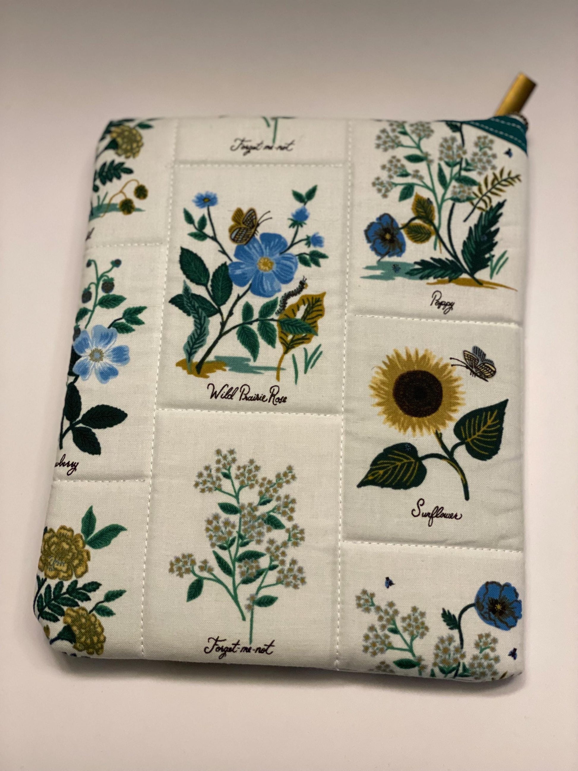 Rifle Paper Co floral fabric soft tablet case with zipper, quilted iPad case