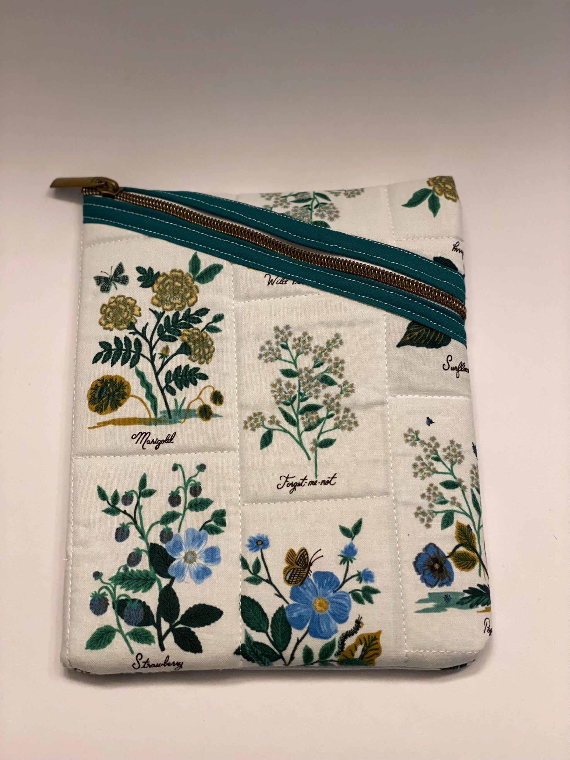 Rifle Paper Co floral fabric soft tablet case with zipper, quilted iPad case