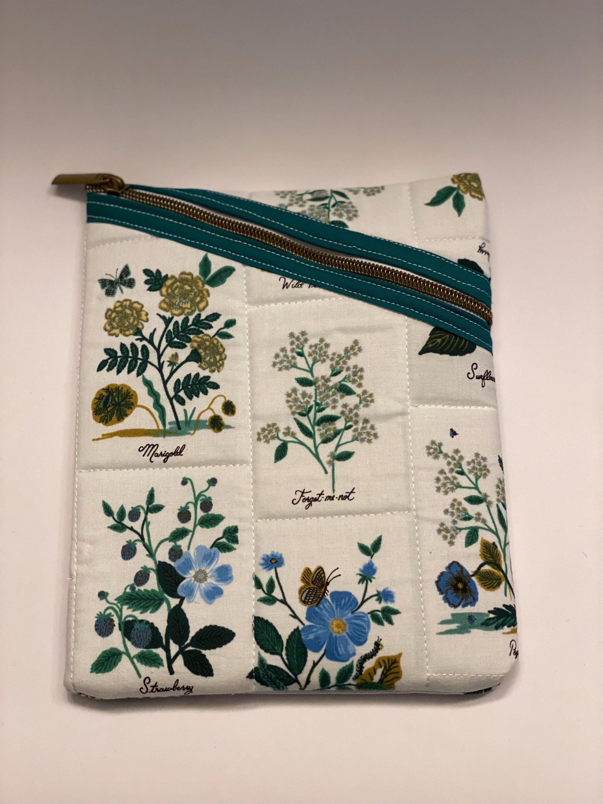 Rifle Paper Co floral fabric soft tablet case with zipper, quilted iPad case
