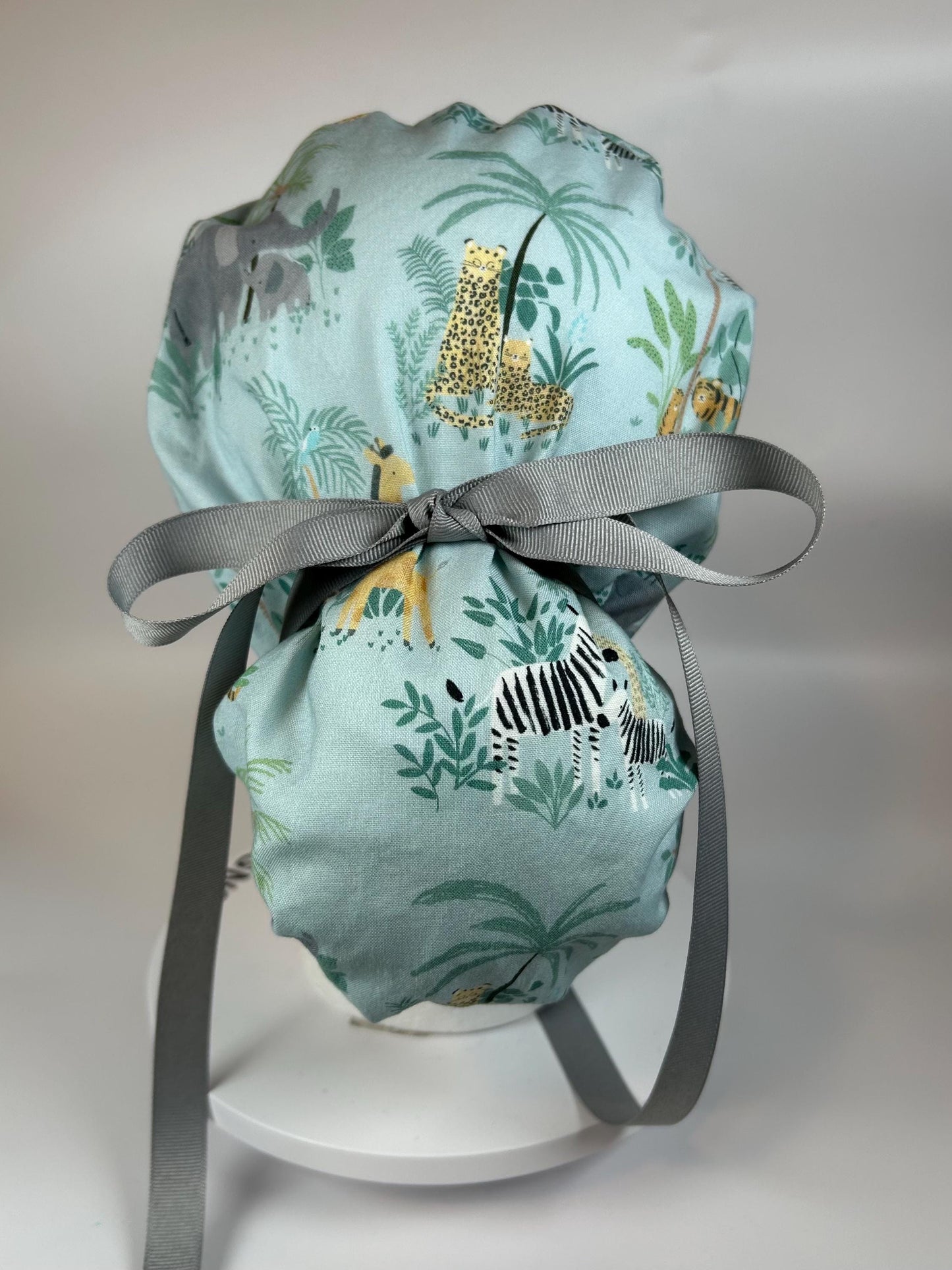 Jungle print ponytail scrub hat, jungle print surgical cap, Bonnet Head Designs