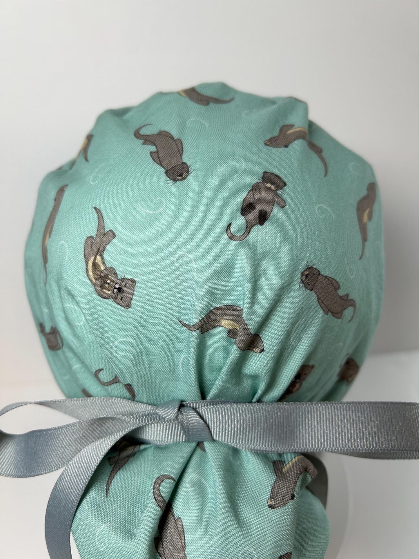 Sea Otters women’s ponytail scrub cap, otter print adjustable ties ponytail scrub hat