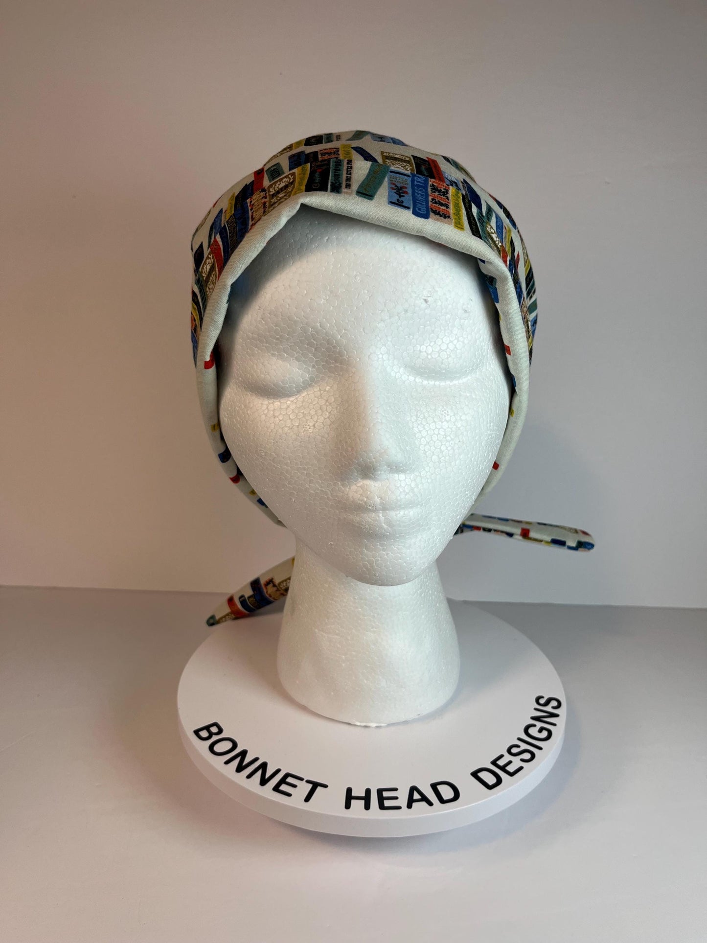Cream Book club euro scrub cap, women’s book lovers scrub cap euro style , Bonnet Head Designs