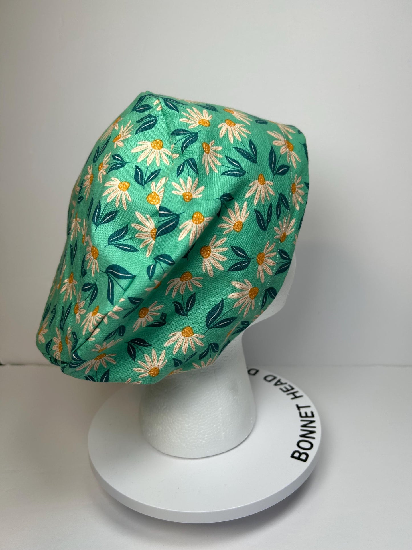 Teal daisy floral print euro style scrub cap