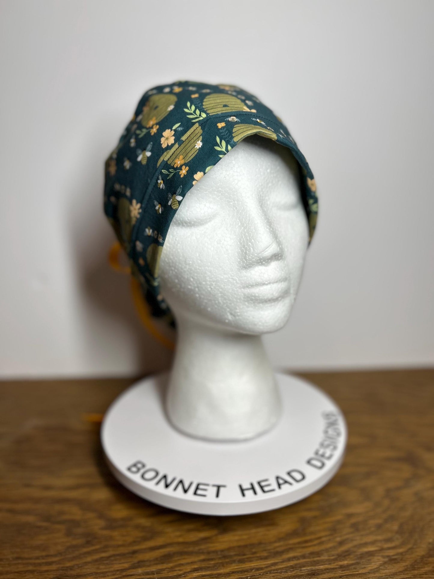 Women’s Bee print ponytail scrub cap | premium spring beehive scrub hat