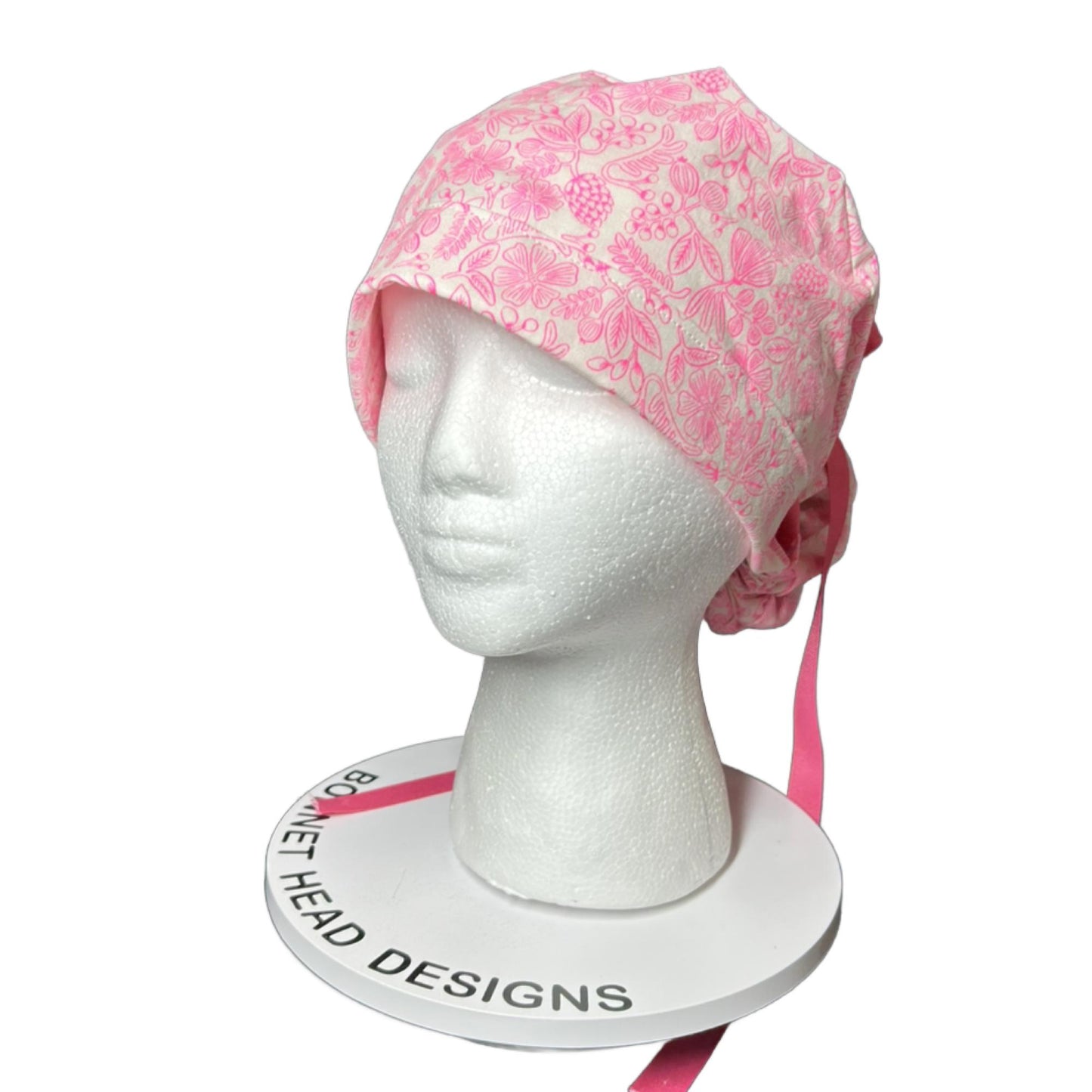 Rifle Paper Co neon pink moxie floral fabric scrub cap, women’s neon pink ponytail scrub hat, gift for nurse or doctor