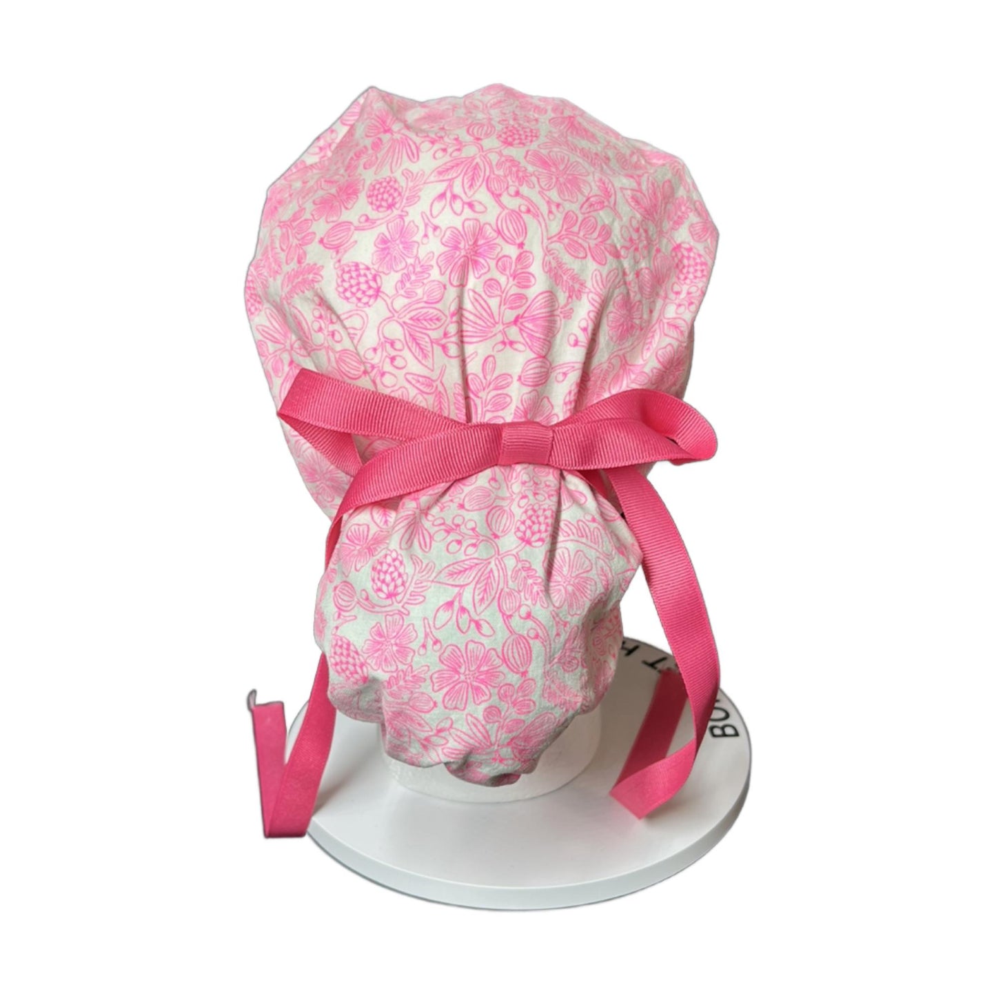 Rifle Paper Co neon pink moxie floral fabric scrub cap, women’s neon pink ponytail scrub hat, gift for nurse or doctor