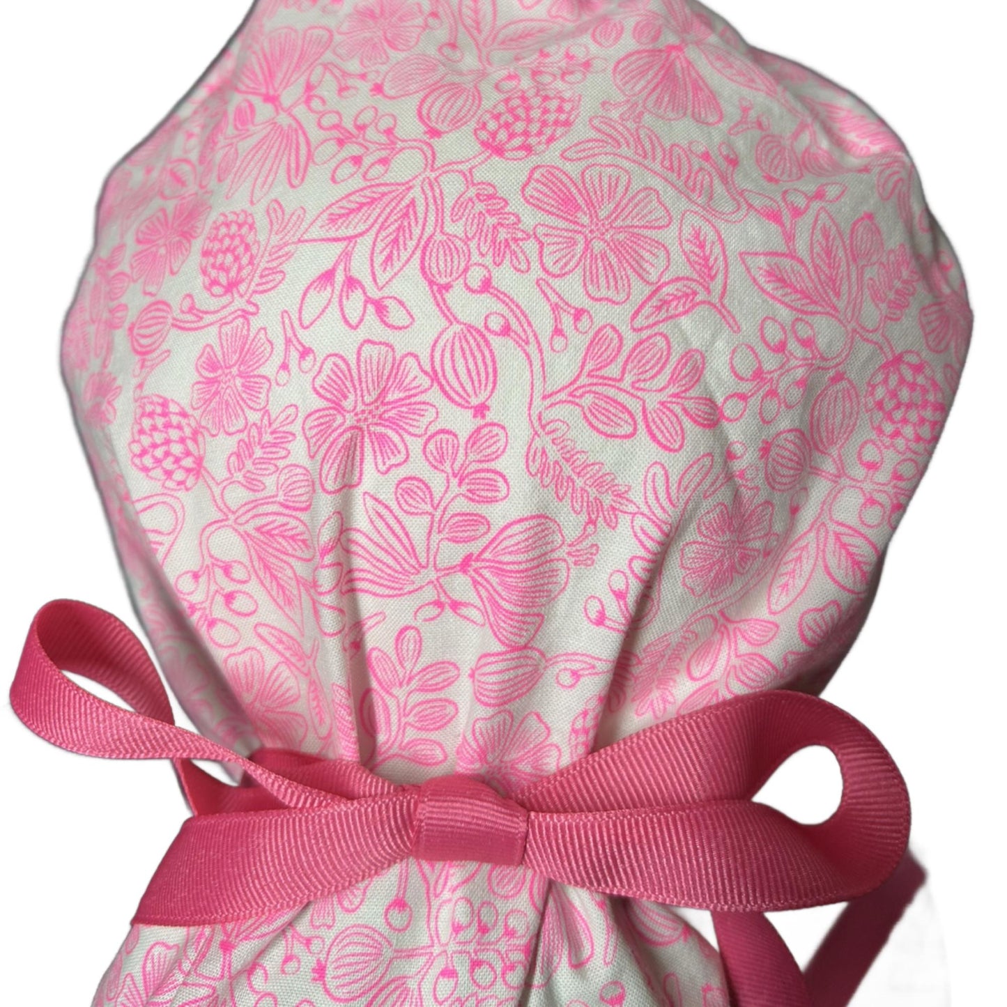 Rifle Paper Co neon pink moxie floral fabric scrub cap, women’s neon pink ponytail scrub hat, gift for nurse or doctor