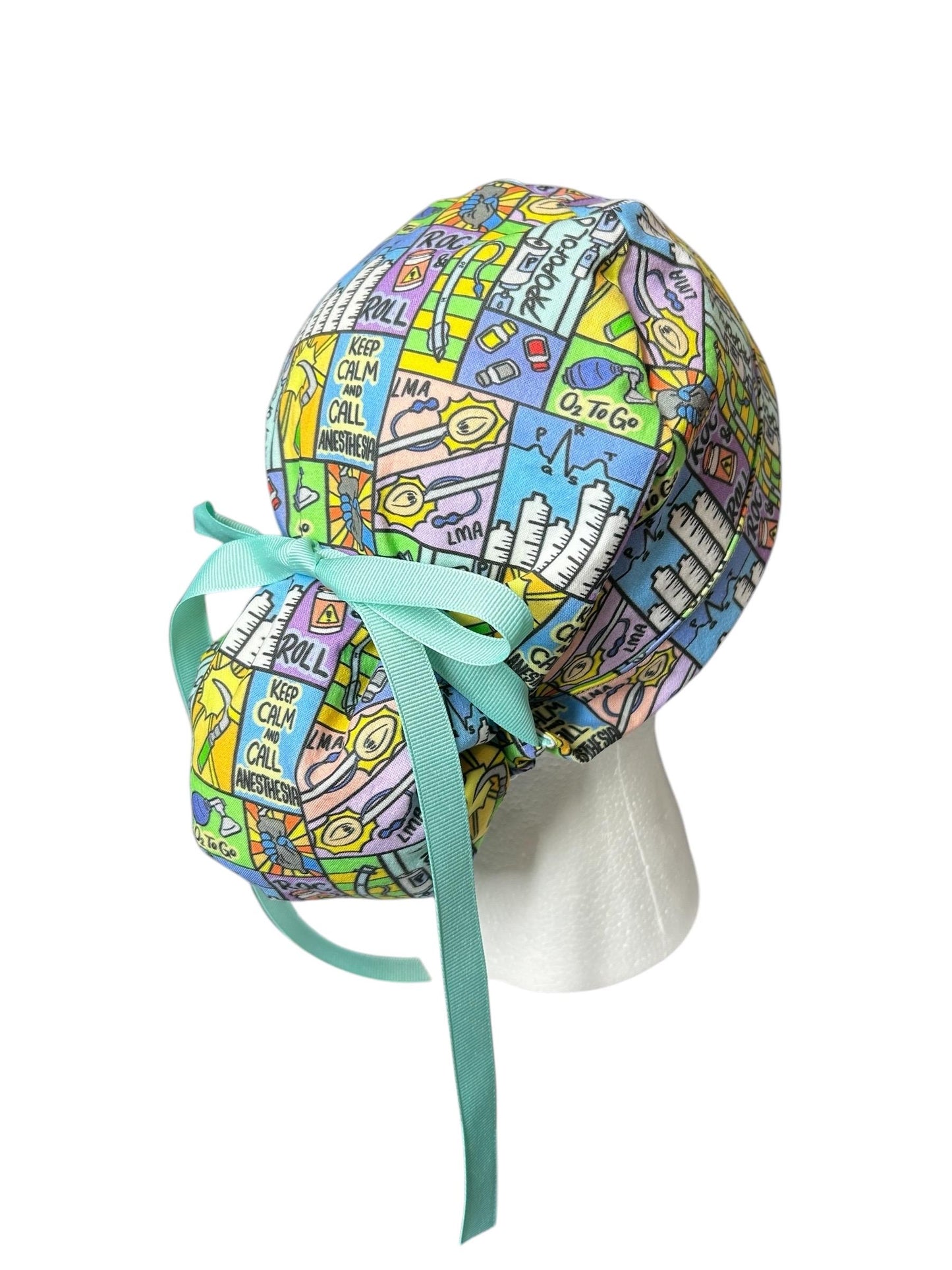 Keep calm and call anesthesia women’s ponytail scrub hat, ponytail scrub hat in anesthesia fabric, gift for doctor or CRNA
