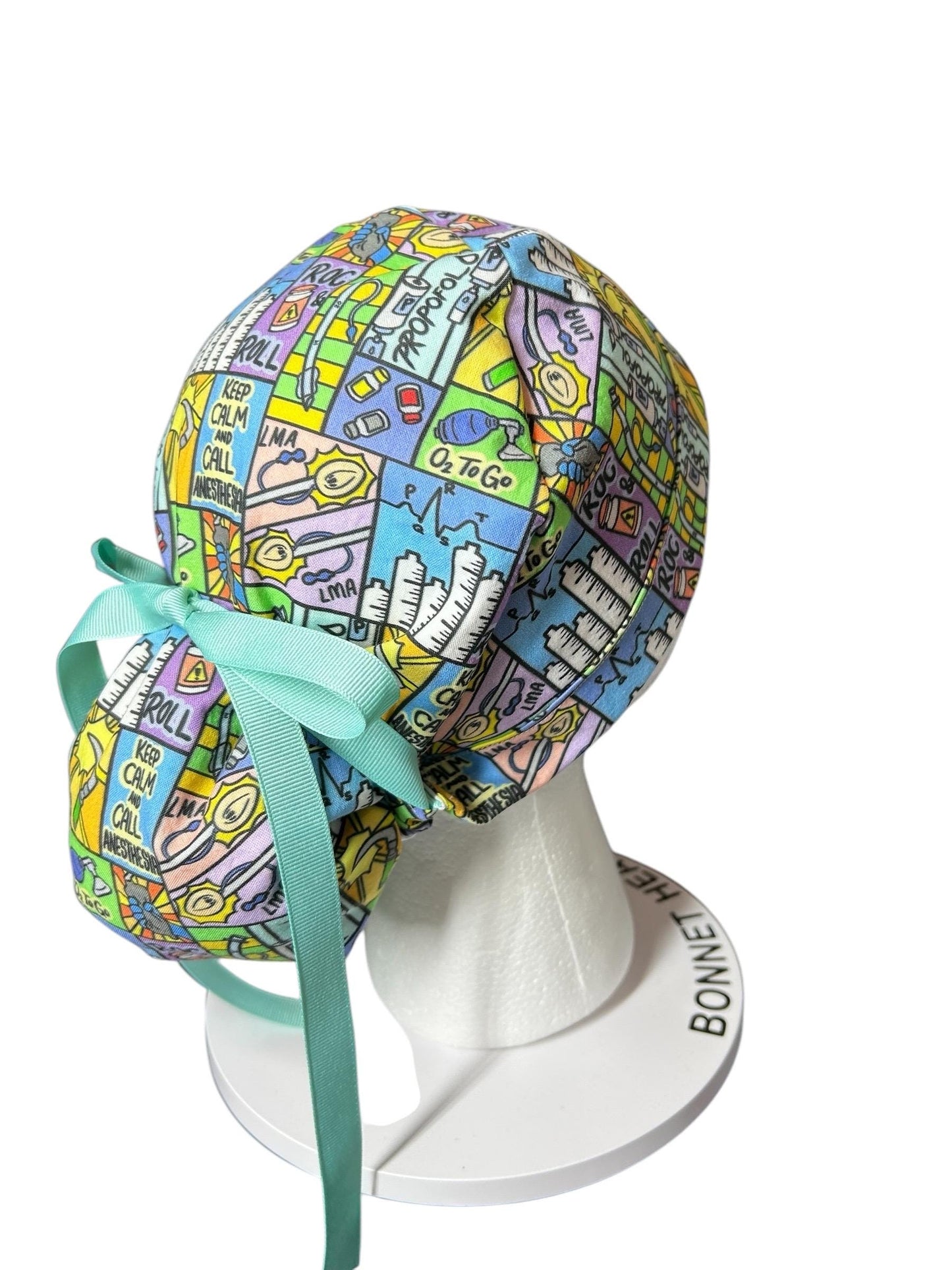 Keep calm and call anesthesia women’s ponytail scrub hat, ponytail scrub hat in anesthesia fabric, gift for doctor or CRNA