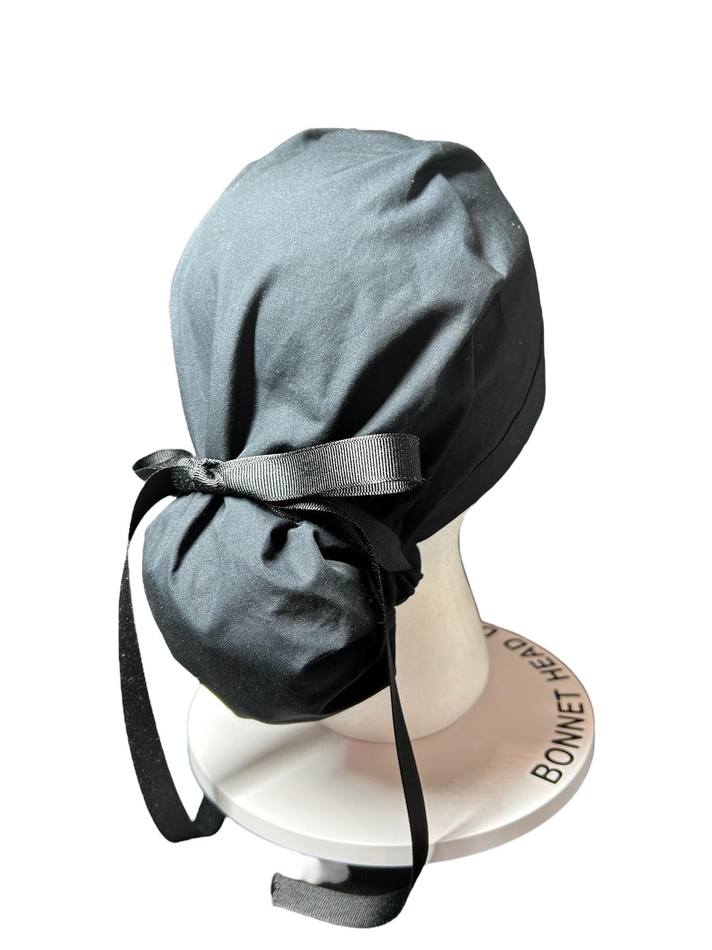 Solid black ponytail scrub hat, women’s black ponytail scrub cap