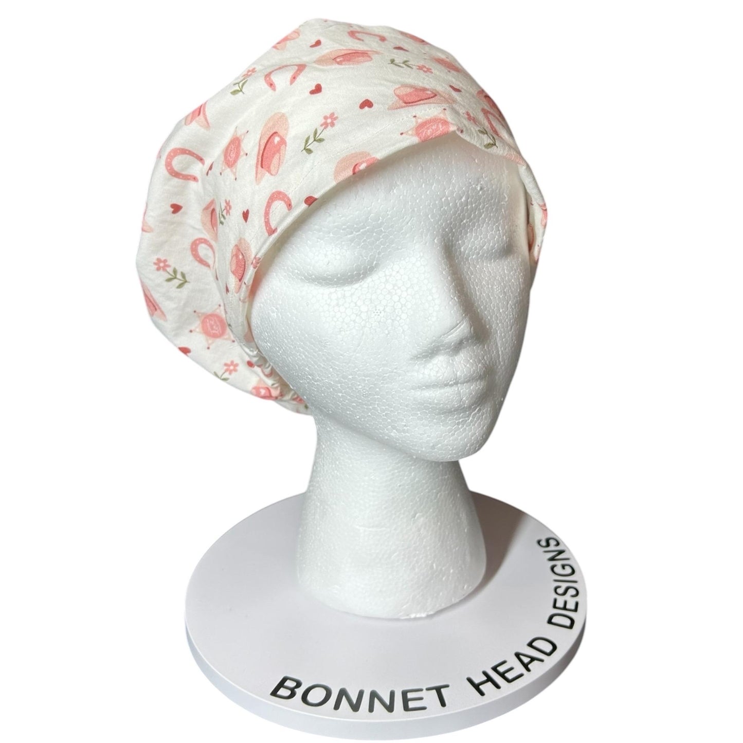 Petals and Pony Luck Euro Scrub Cap: Cowgirl print scrub Hat with toggle