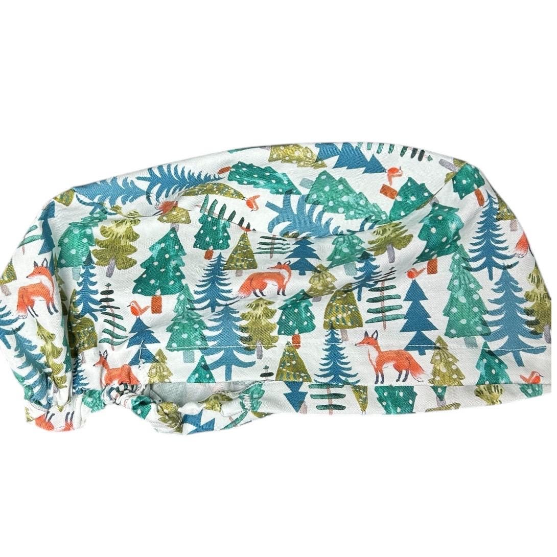 Winter Fox Euro Scrub Cap- toggle adjustable hat in winter print