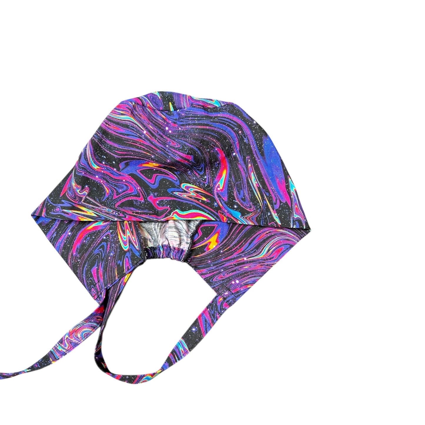 Men’s marbled galaxy print scrub cap: surgeon style with ties, doctor gift
