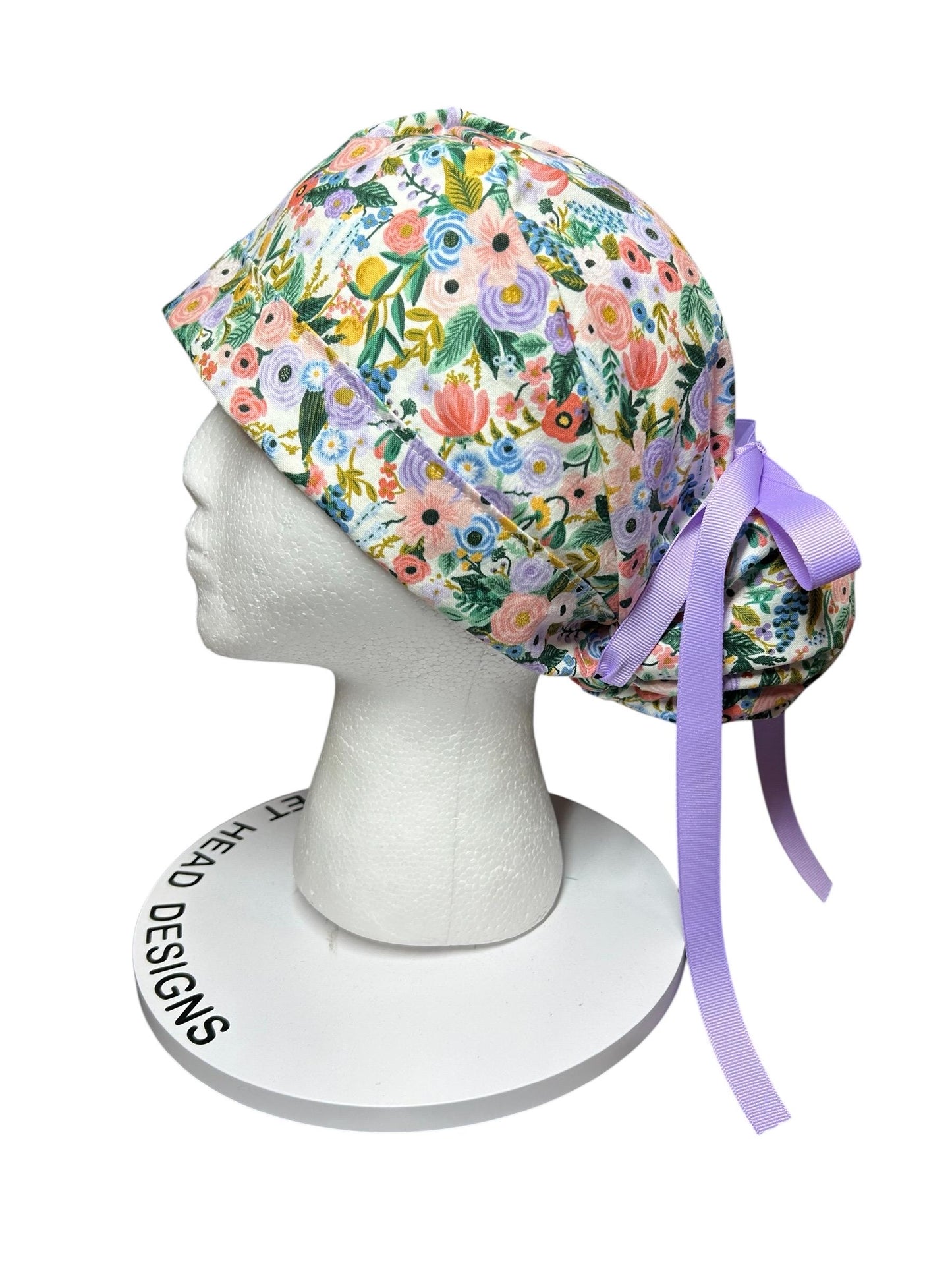 Rifle Paper Co Scrub Cap| Women's Ponytail Style| Cream Petite Garden Party Floral fabric