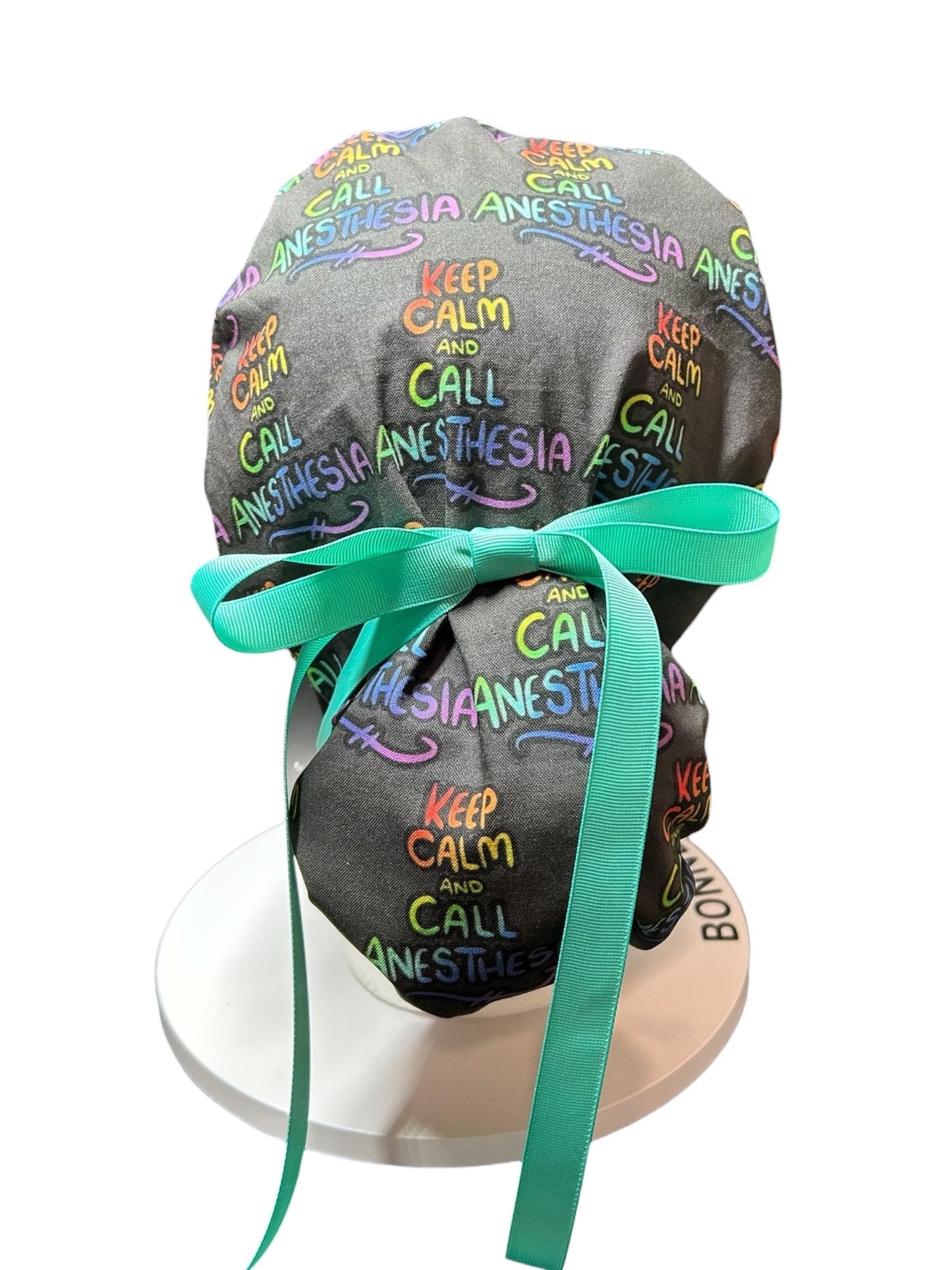 Ponytail Scrub Hat, Anesthesia Print, Doctor CRNA Medical Cap