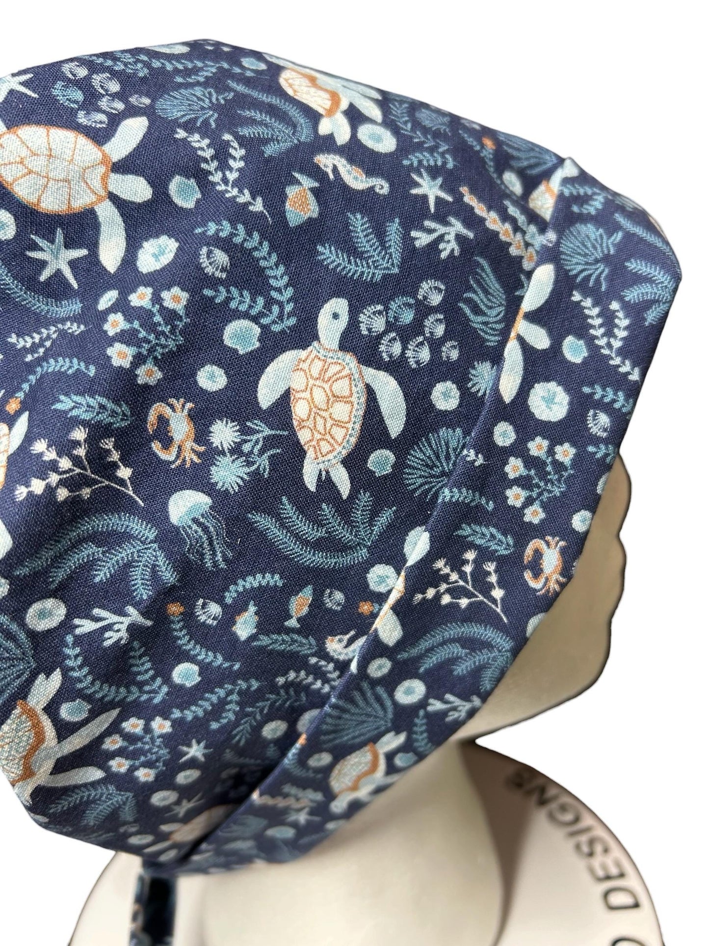 Sea Turtle Scrub cap: pixie style bonnet for short or medium hair