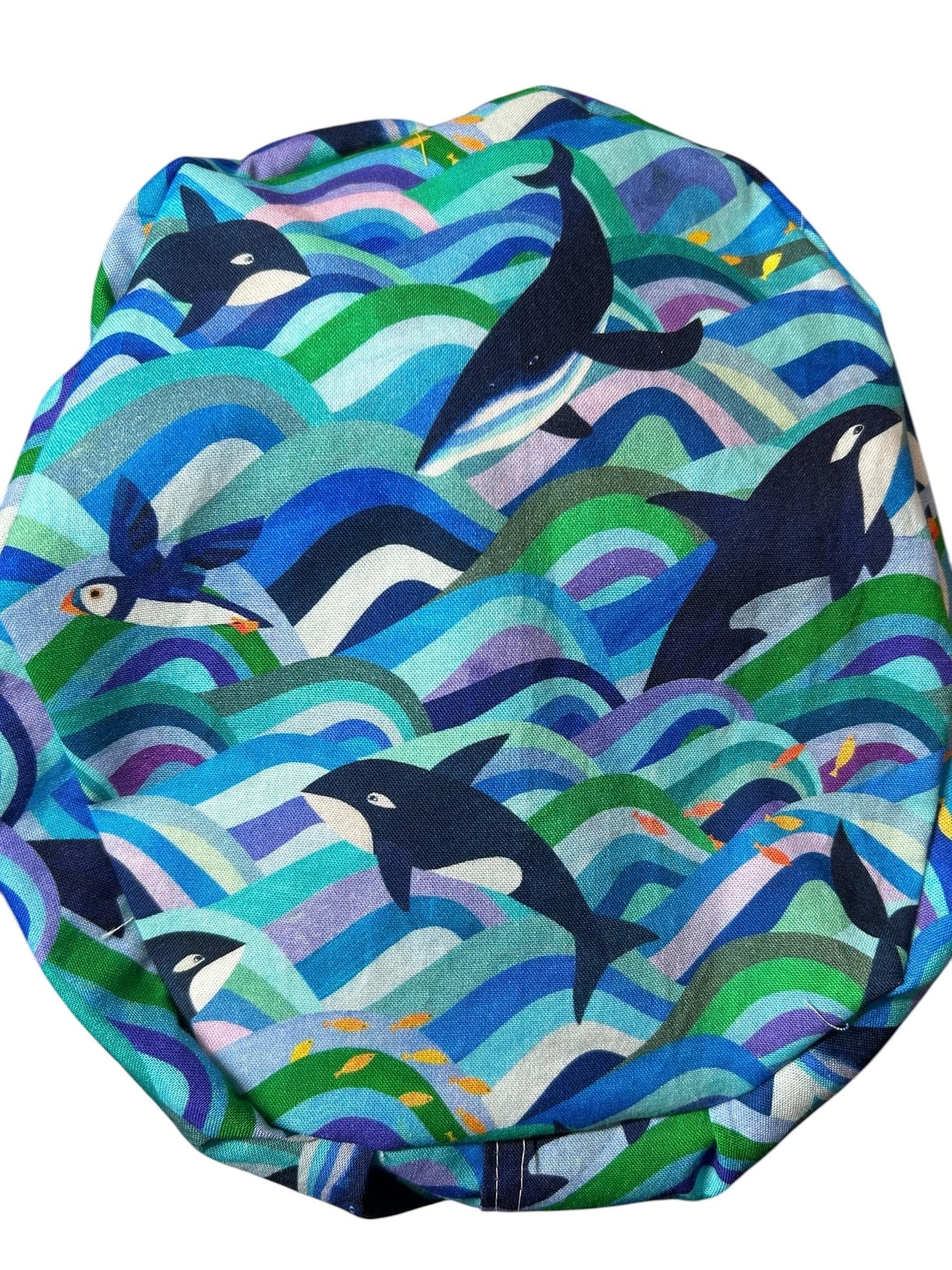 Euro Scrub Cap colorful orca whale print : Adjustable Toggle with elastic (Optional Satin Lining)