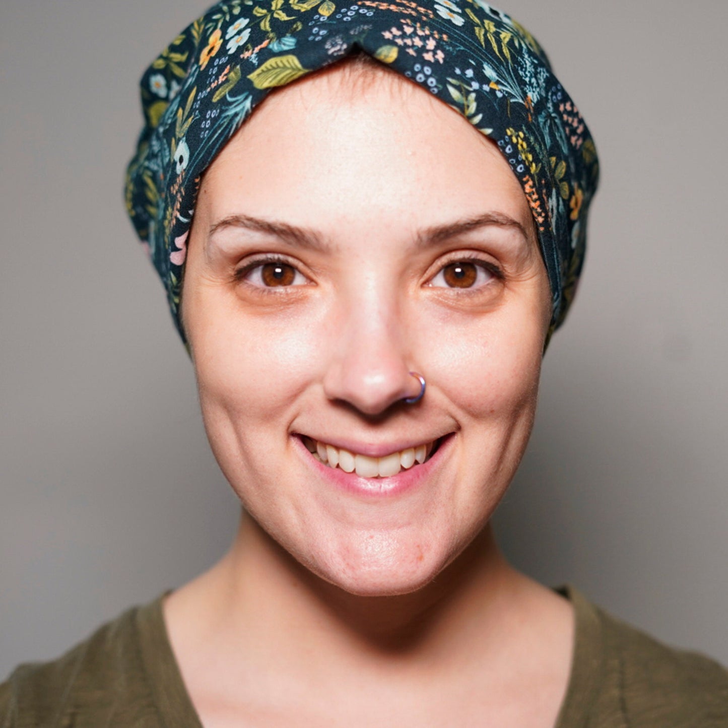 Rifle Paper Co fabric navy amalfi floral pixie scrub hat, navy herb garden scrub hat