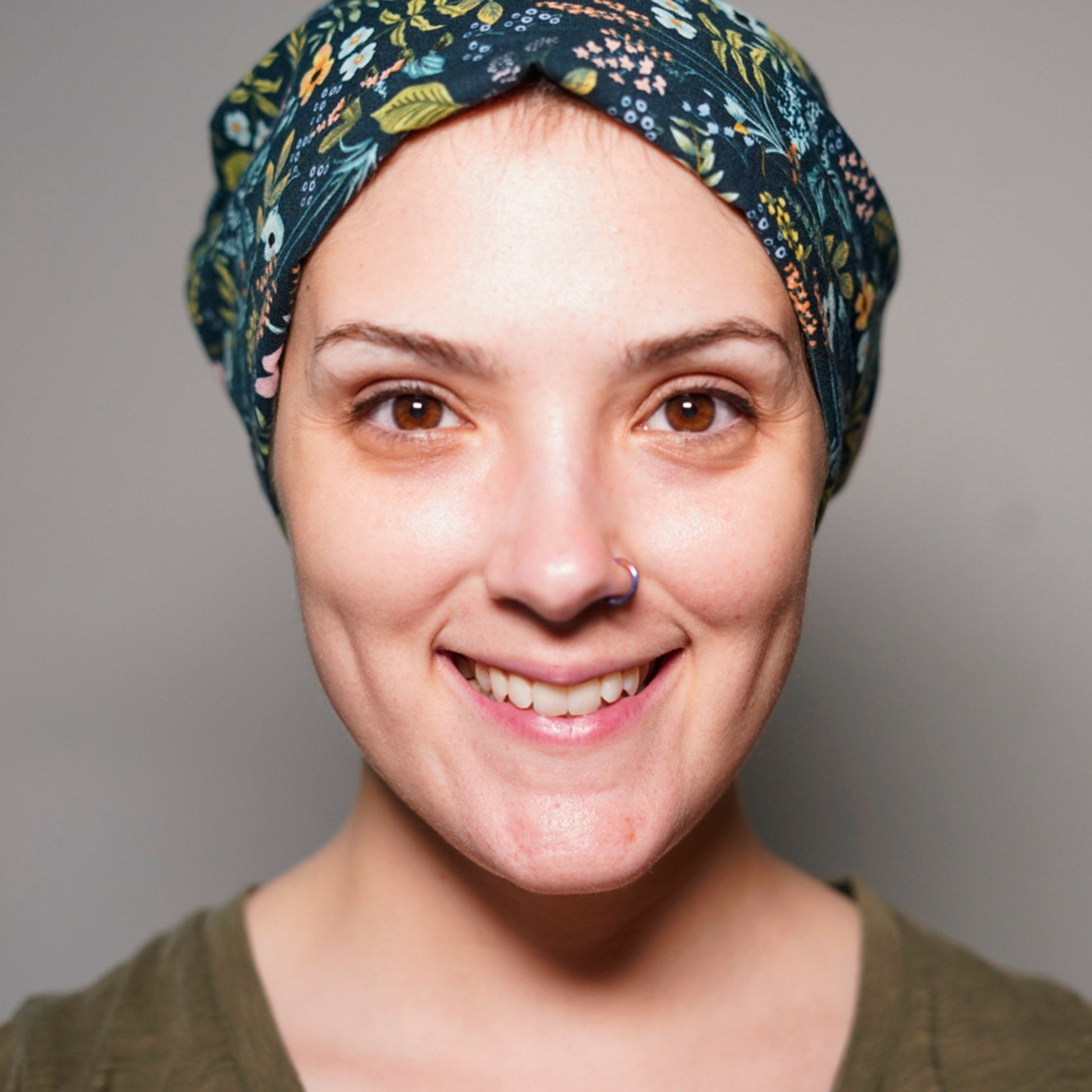 Rifle Paper Co fabric navy amalfi floral pixie scrub hat, navy herb garden scrub hat