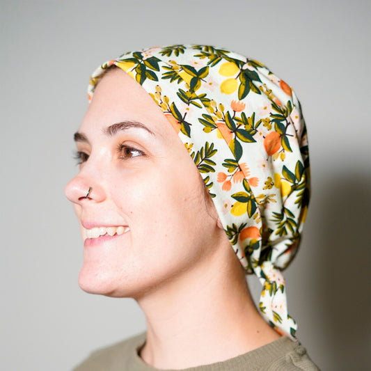 Rifle Paper Co citrus floral scrub hat, primavera scrub cap, rifle tie-back scrub hat, Bonnet Head Designs