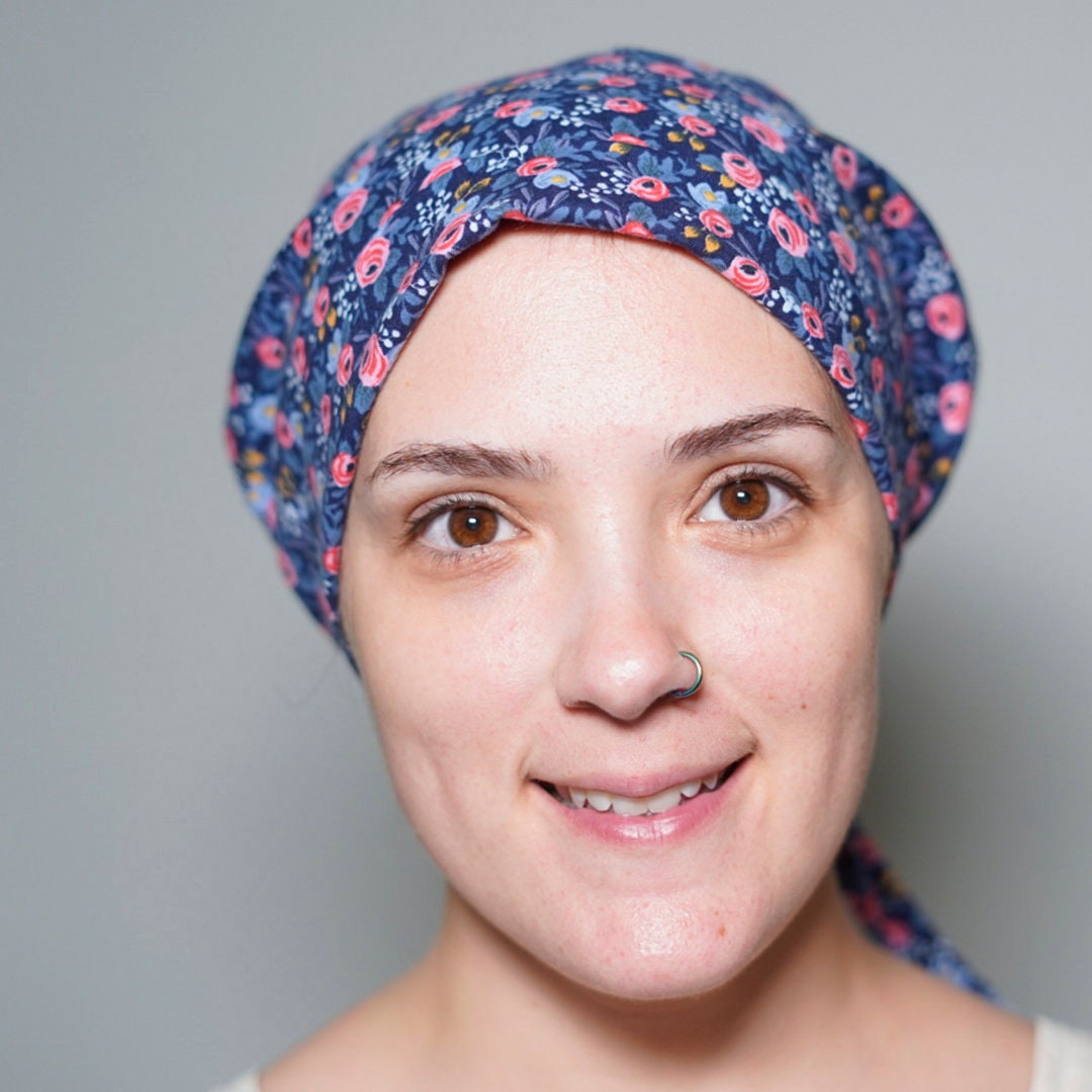 Rifle Paper Co. scrub hat, Rosa navy scrub cap, Tie back scrub hat, Bonnet Head Designs