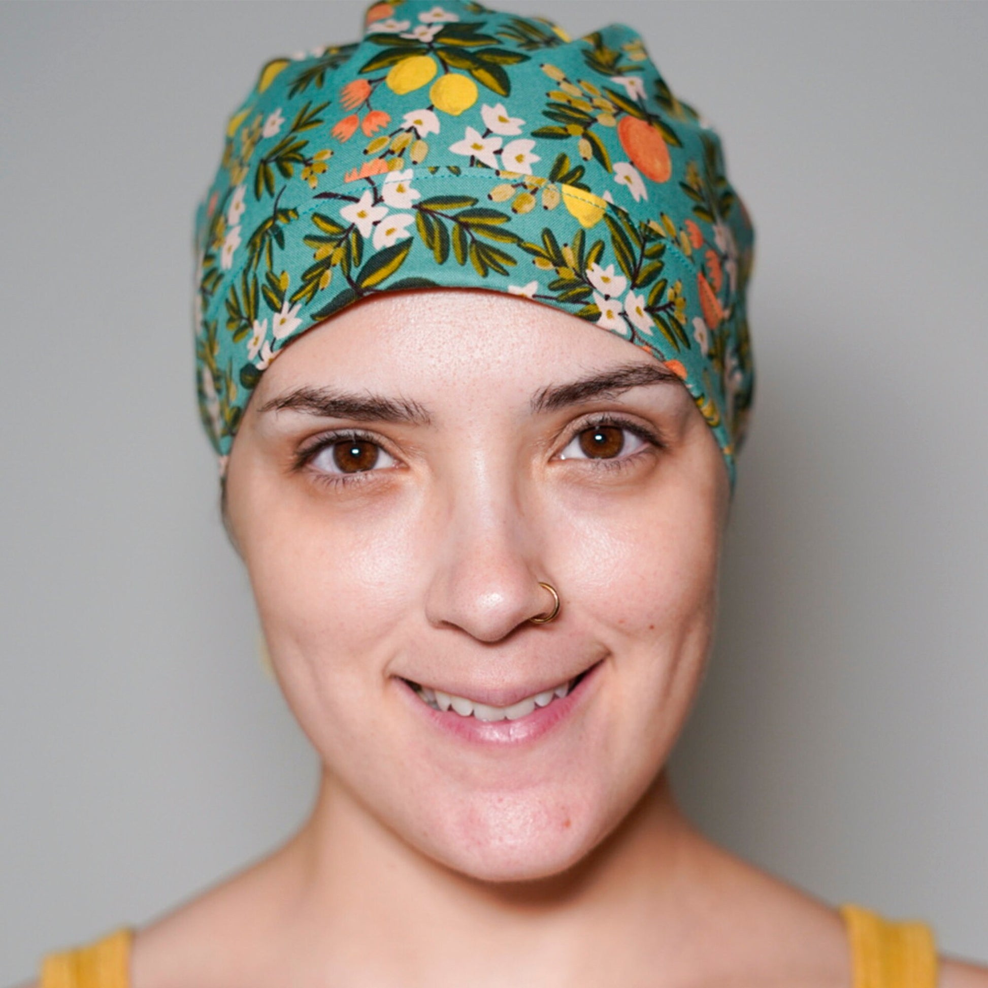 Teal citrus floral ponytail scrub hat, citrus floral scrub cap, Bonnet Head Designs