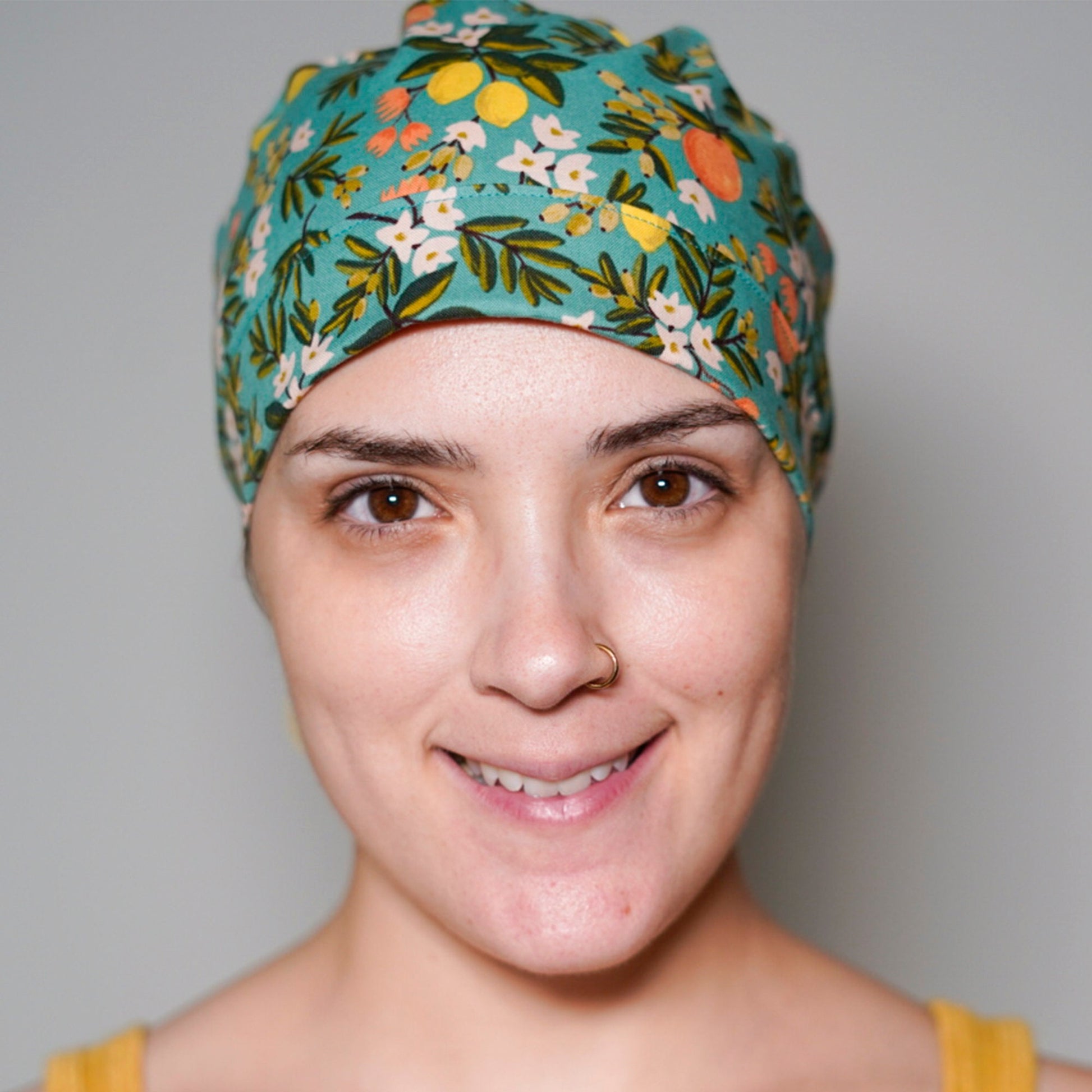 Teal citrus floral ponytail scrub hat, citrus floral scrub cap, Bonnet Head Designs