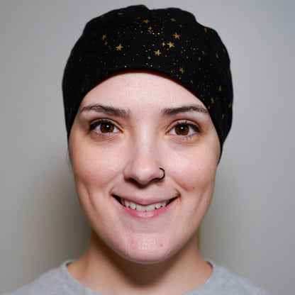 black and gold star scrub hat, black star scrub cap, surgical cap stars, Bonnet Head Designs