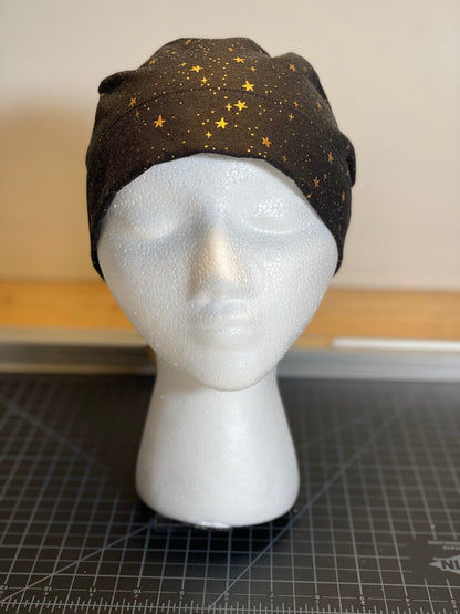 black and gold star scrub hat, black star scrub cap, surgical cap stars, Bonnet Head Designs