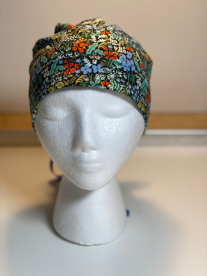 Meadow in hunter ponytail scrub hat, Rifle green meadow scrub cap, Bonnet Head Designs