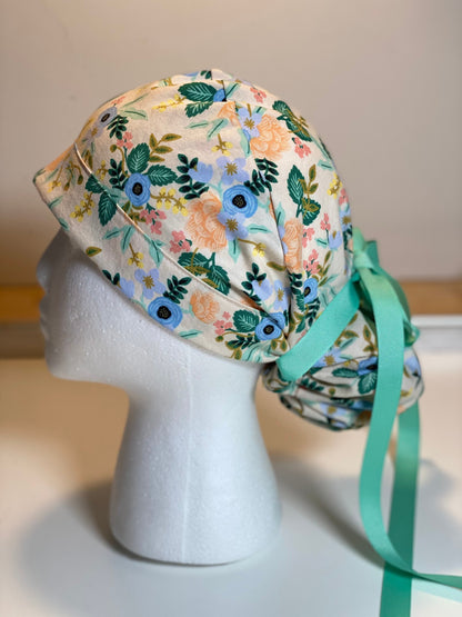 Blush les fleurs scrub hat, Rifle Paper Co fabric surgical cap, blush pink floral scrub cap, Bonnet Head Designs