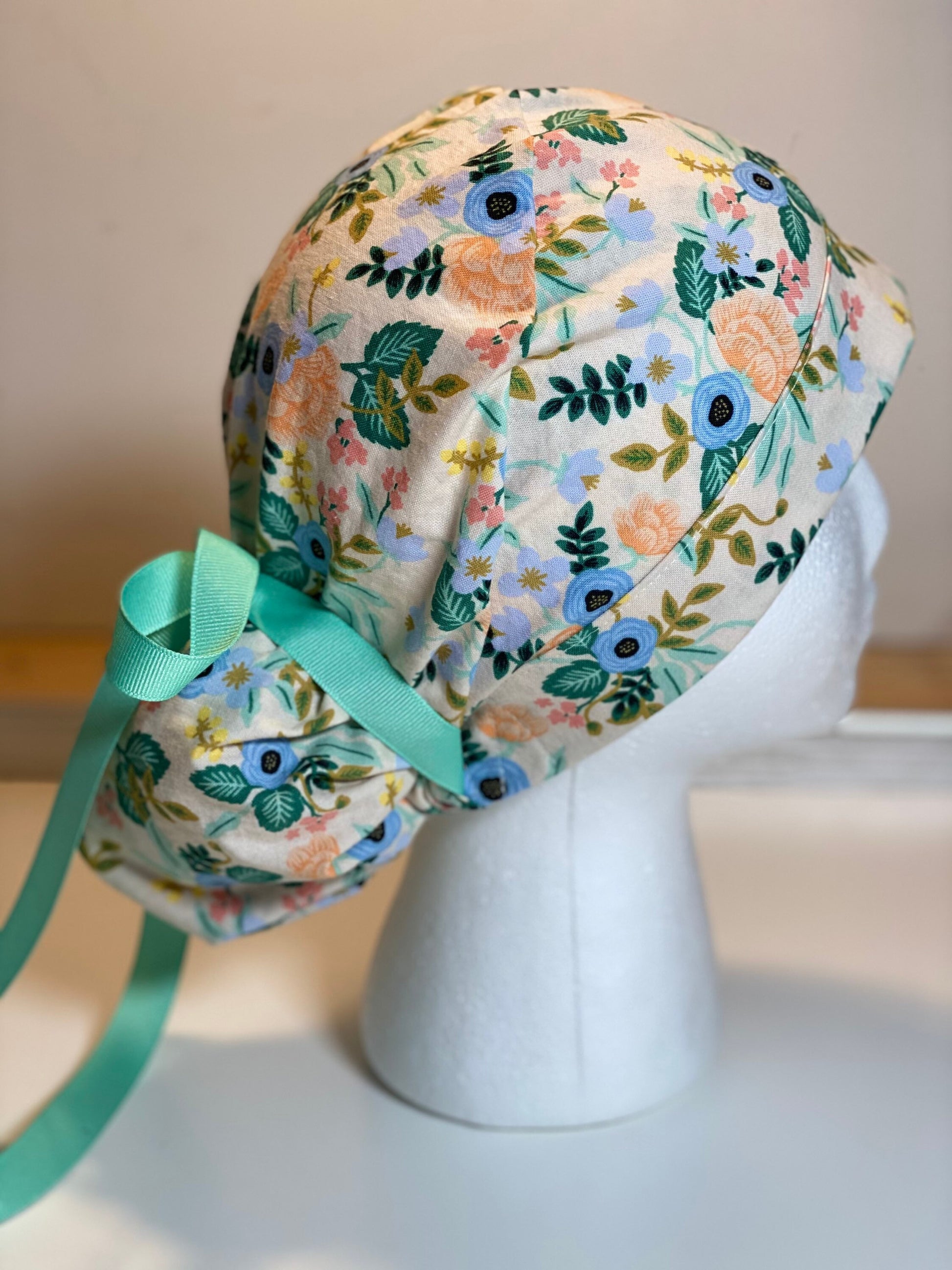 Blush les fleurs scrub hat, Rifle Paper Co fabric surgical cap, blush pink floral scrub cap, Bonnet Head Designs