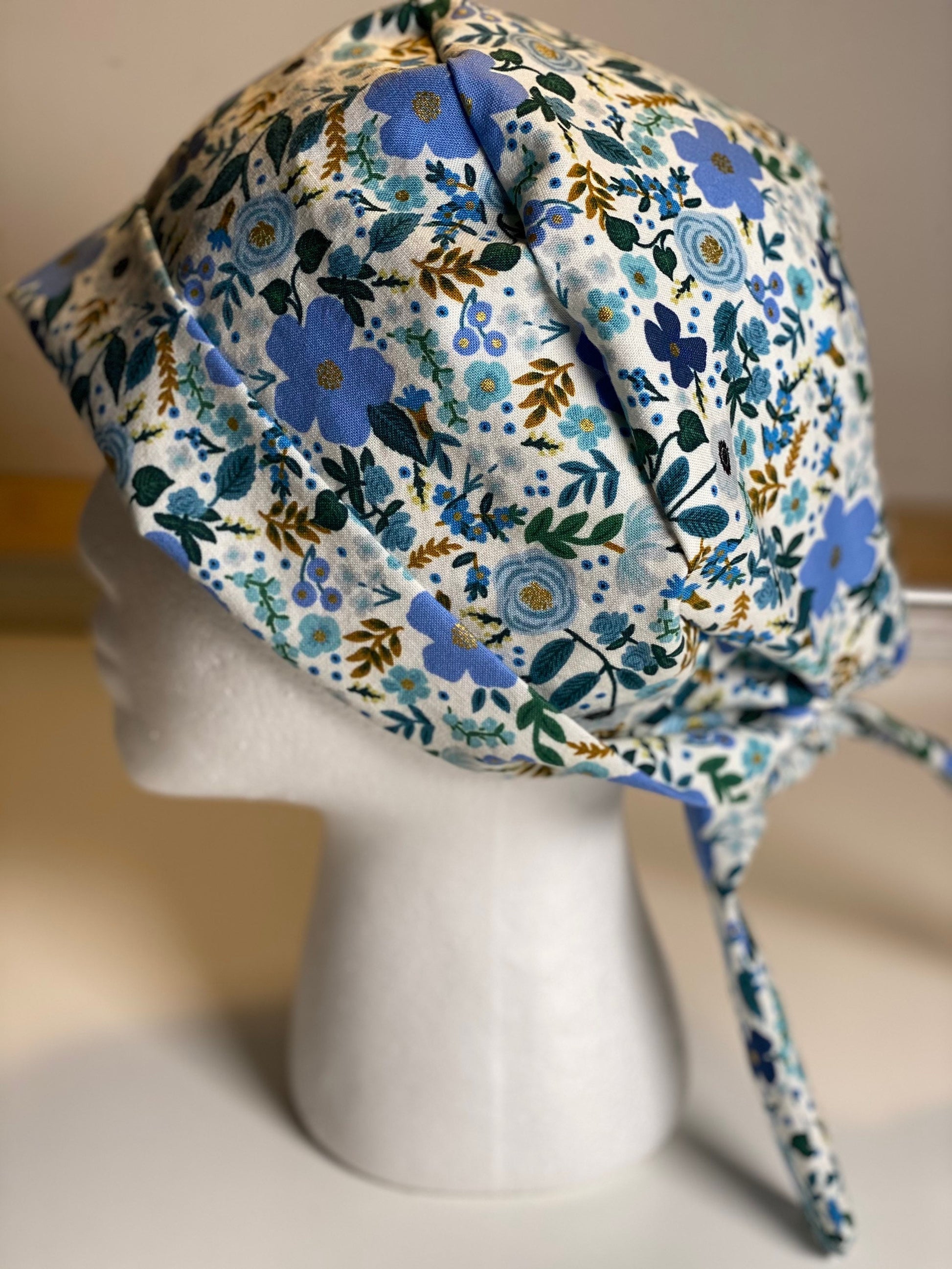 Rifle Paper Wild Rose scrub hat, blue floral surgical cap, Bonnet Head Designs