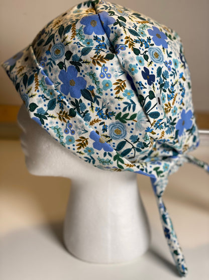 Rifle Paper Wild Rose scrub hat, blue floral surgical cap, Bonnet Head Designs