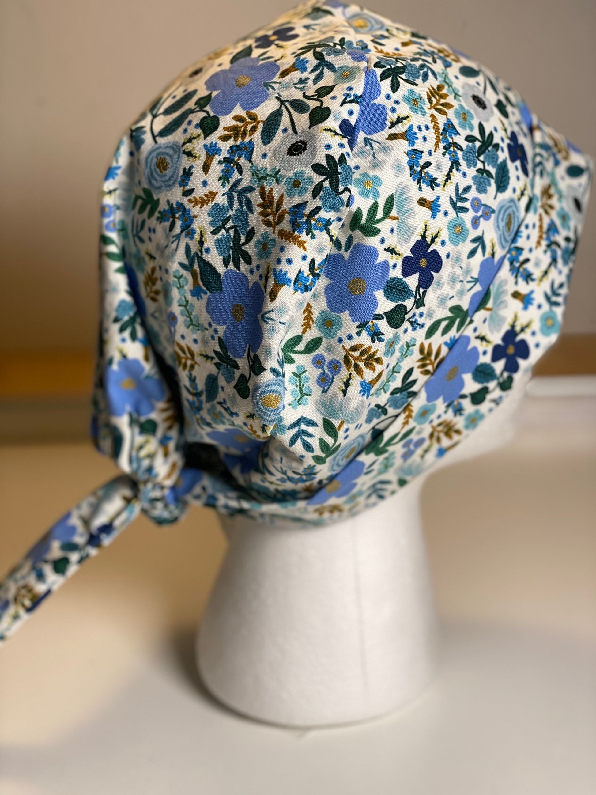 Rifle Paper Wild Rose scrub hat, blue floral surgical cap, Bonnet Head Designs