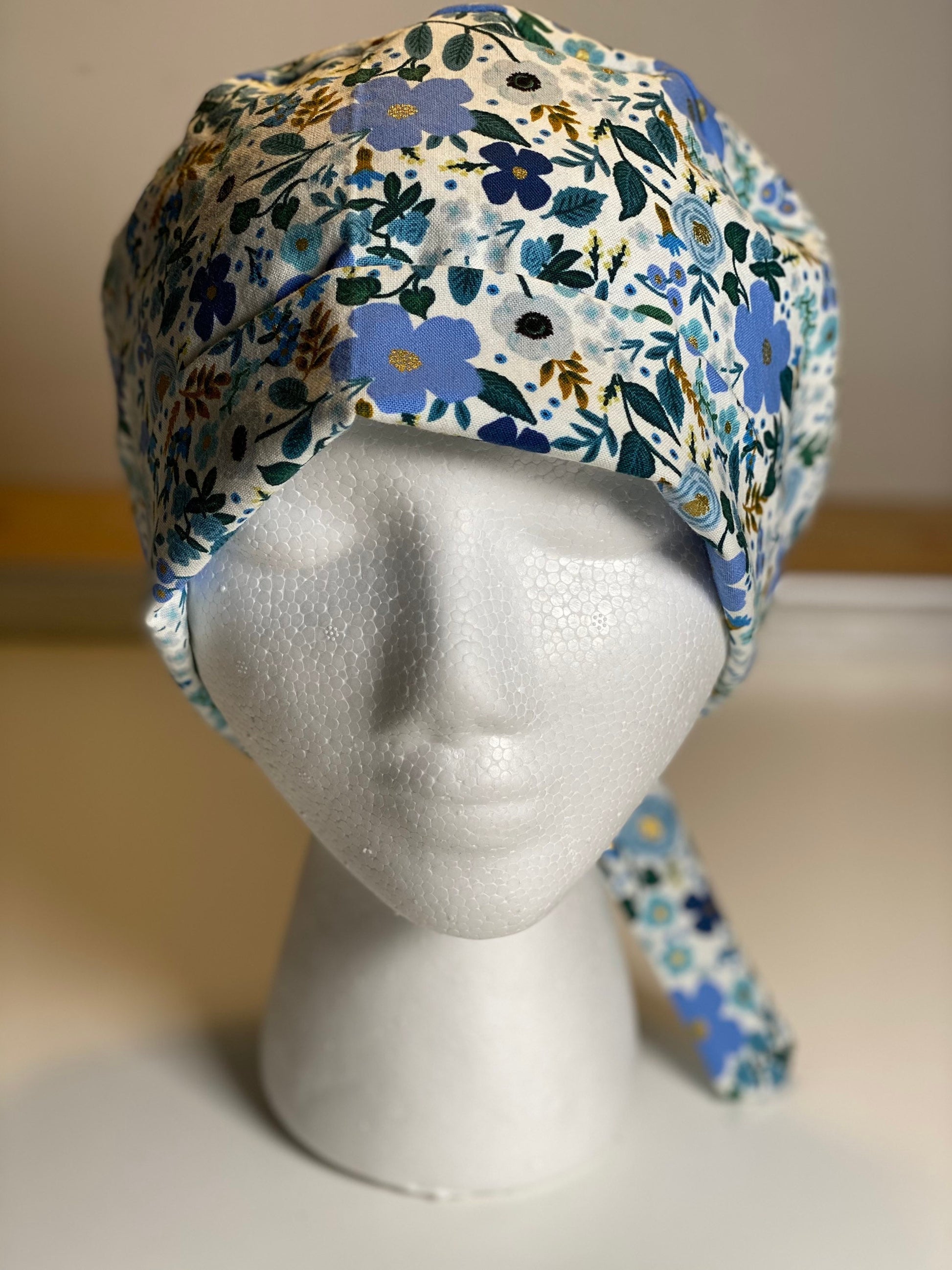 Rifle Paper Wild Rose scrub hat, blue floral surgical cap, Bonnet Head Designs