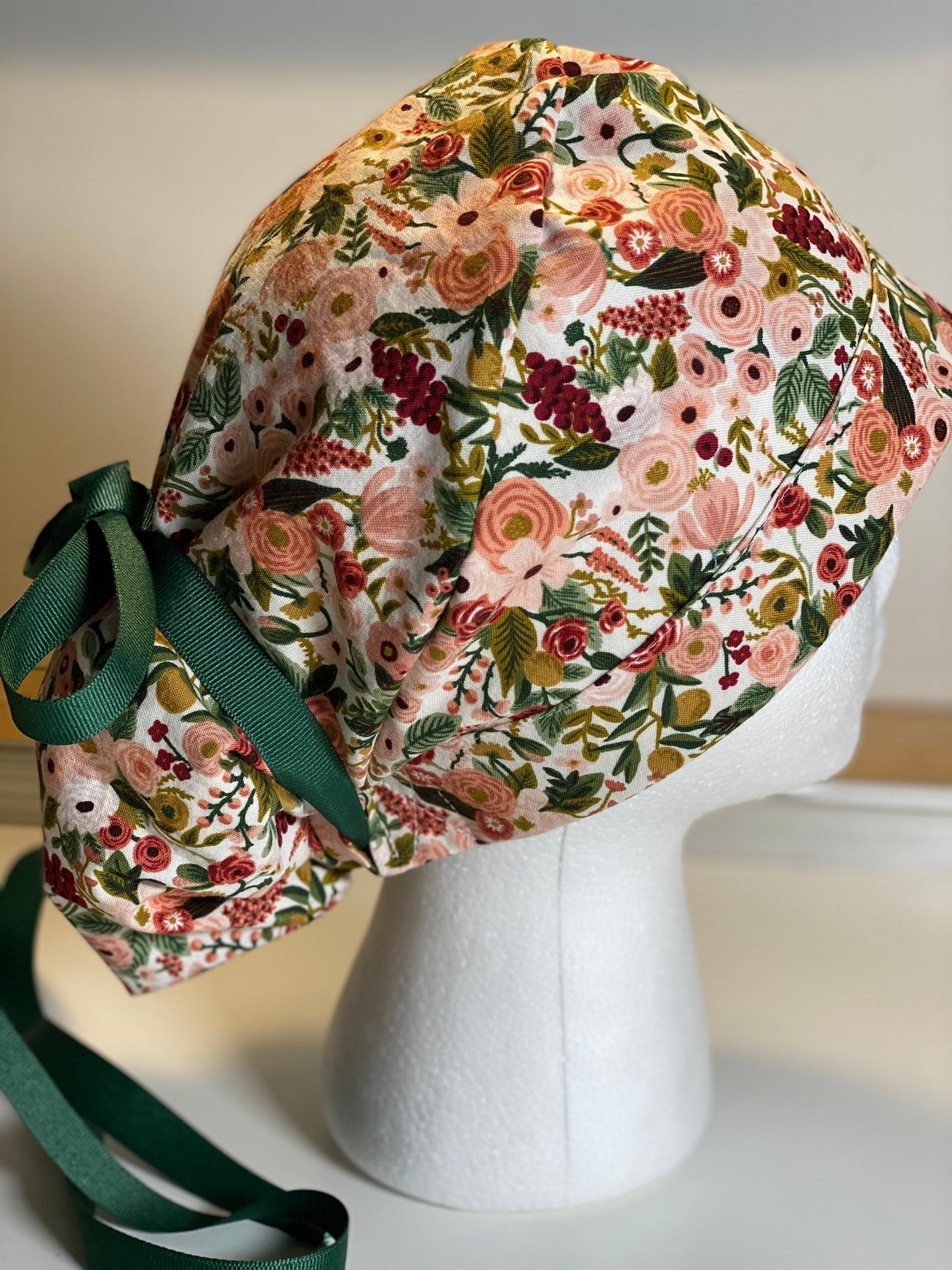 Petite pink garden party scrub hat, Rifle paper surgical cap, Bonnet Head Designs