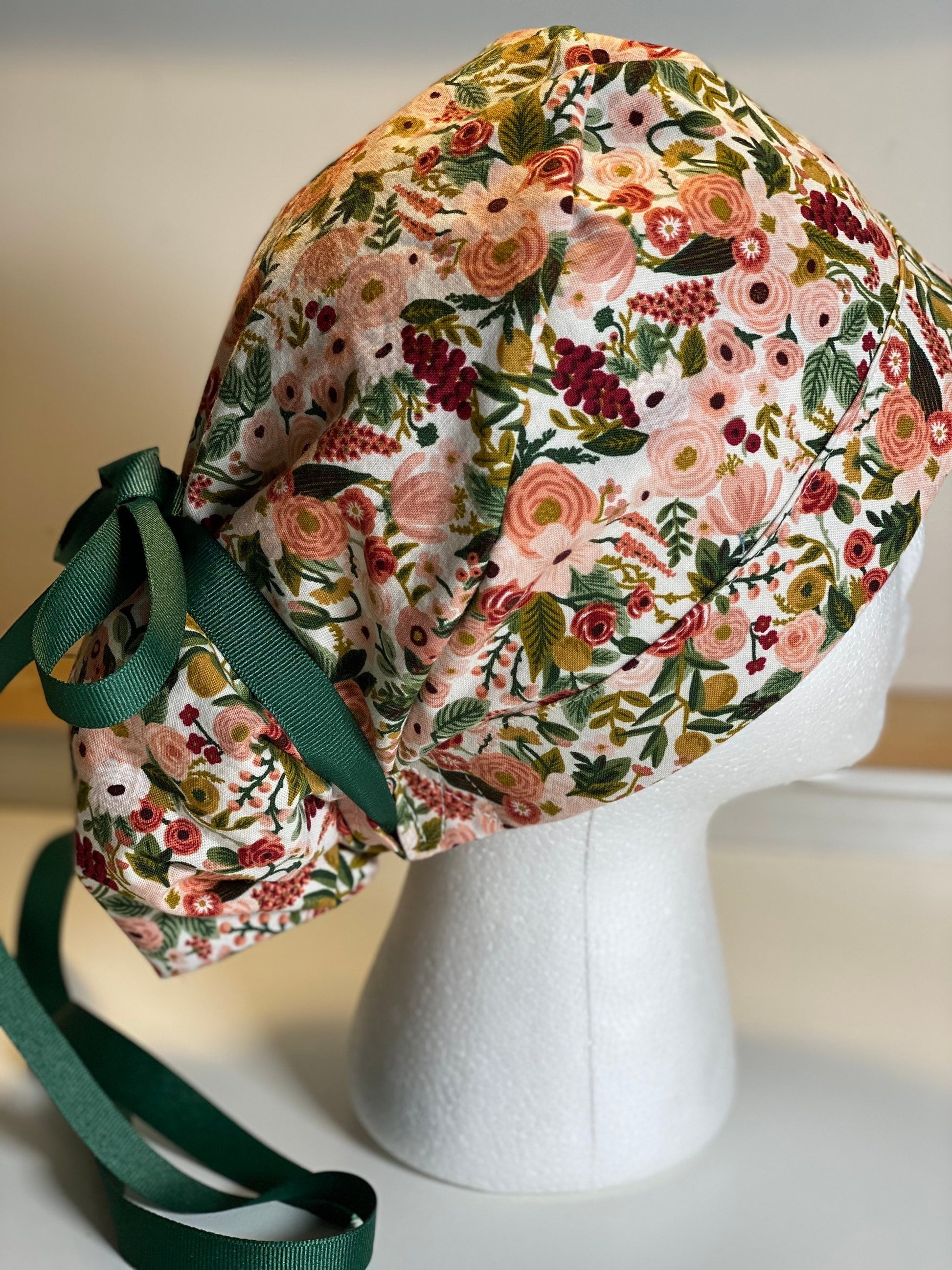 Petite pink garden party scrub hat, Rifle paper surgical cap, Bonnet Head Designs