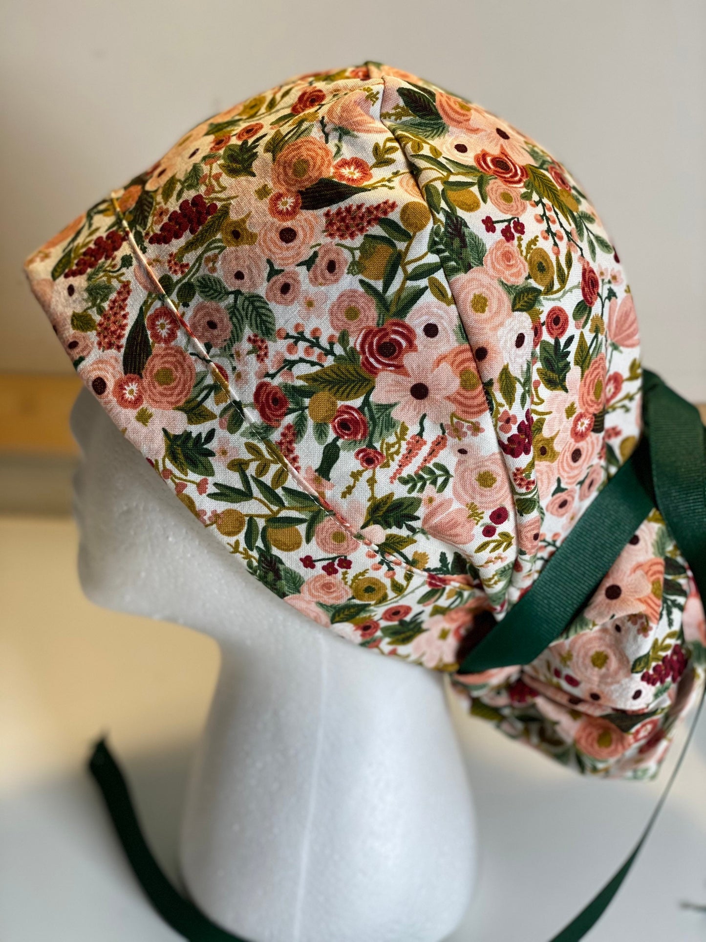 Petite pink garden party scrub hat, Rifle paper surgical cap, Bonnet Head Designs