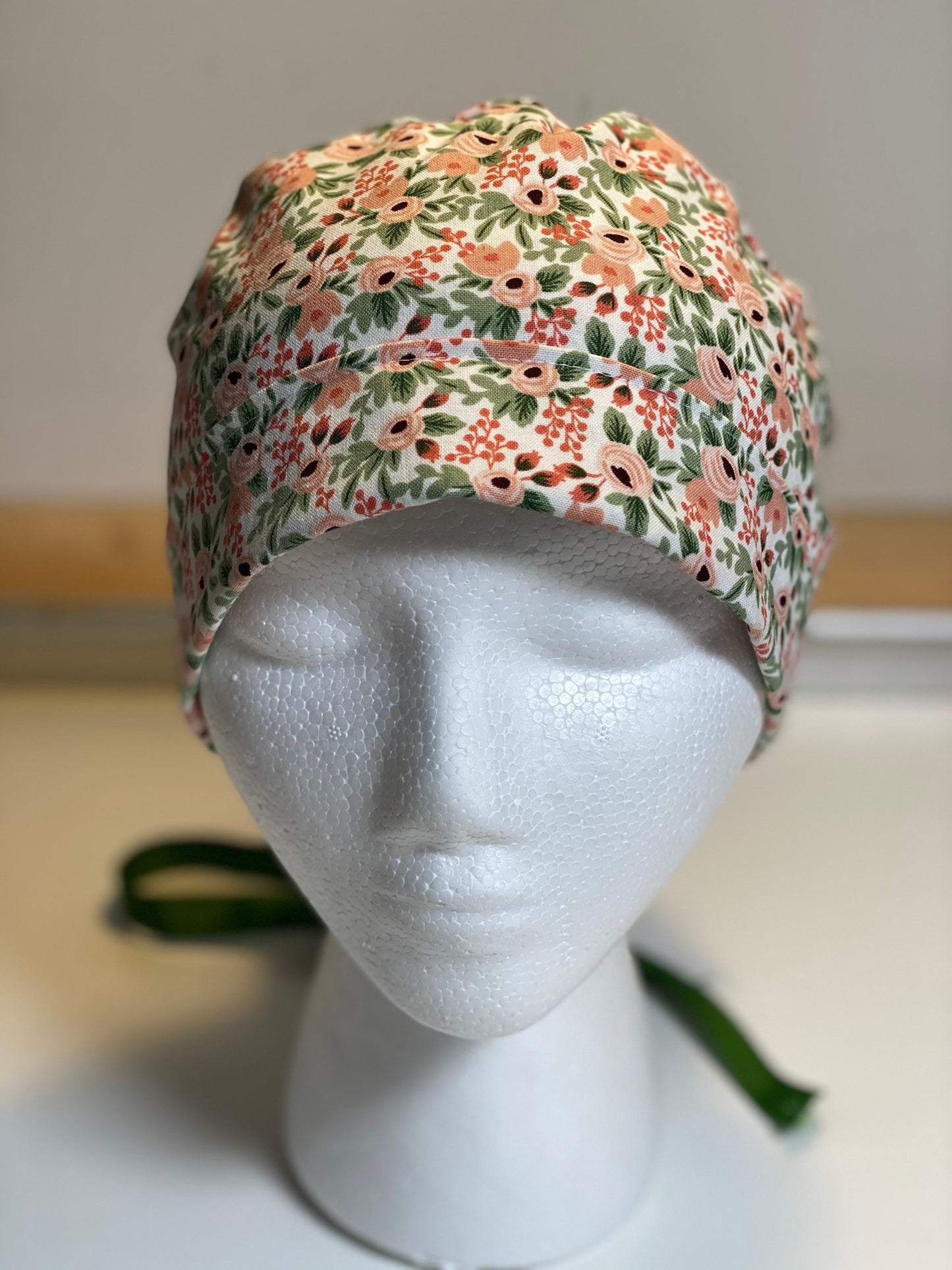 Modern pink floral scrub hat, rifle paper co rosa fabric ponytail surgical hat, Bonnet Head Designs