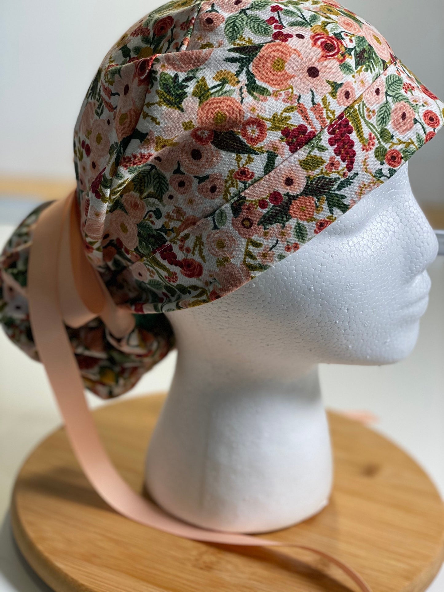 Pink petite garden party scrub cap, Rifle Paper pink petite garden party fabric scrub hat, Bonnet Head Designs