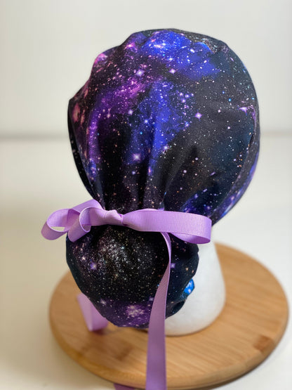 Stargazers scrub cap, pink and purple galaxy scrub cap, scrub hat galaxy, Bonnet Head Designs