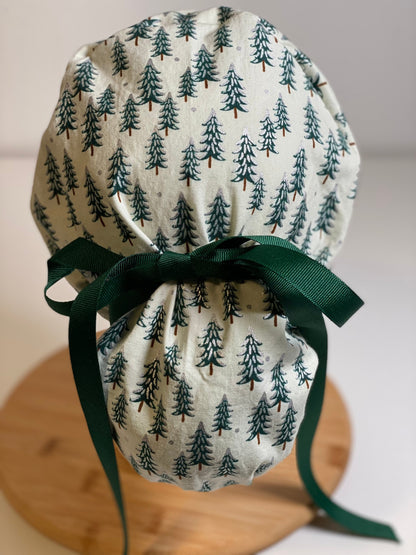 Winter tree women’s scrub cap, Christmas scrub cap, Rifle Paper Co holiday fabric scrub hat, Bonnet Head Designs