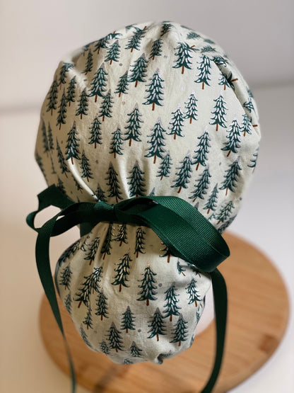 Winter tree women’s scrub cap, Christmas scrub cap, Rifle Paper Co holiday fabric scrub hat, Bonnet Head Designs