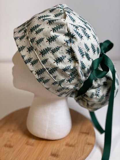 Winter tree women’s scrub cap, Christmas scrub cap, Rifle Paper Co holiday fabric scrub hat, Bonnet Head Designs