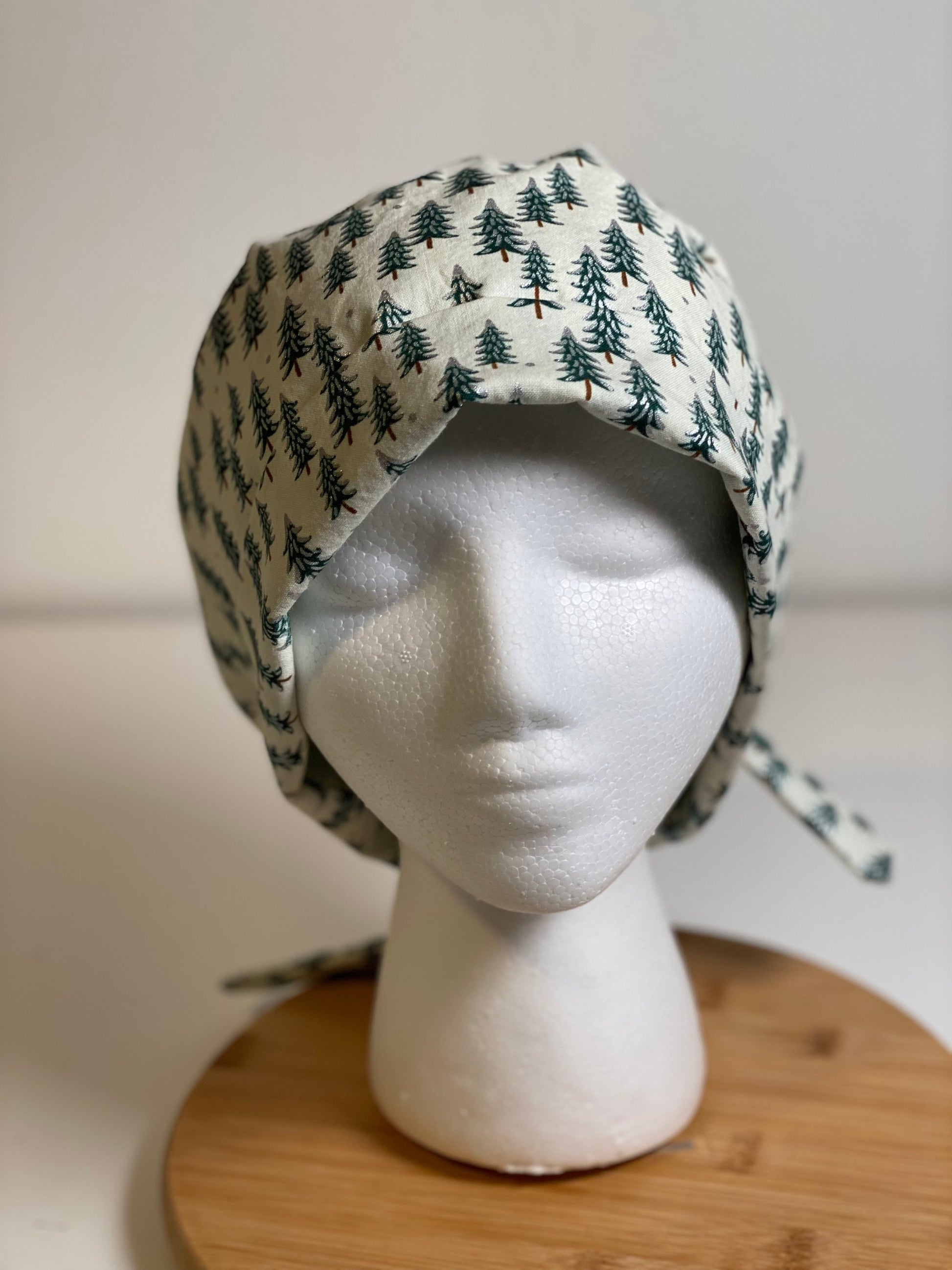 Winter tie back scrub cap, Christmas tree pixie scrub cap, Rifle Paper Co holiday scrub hat, Bonnet Head Designs