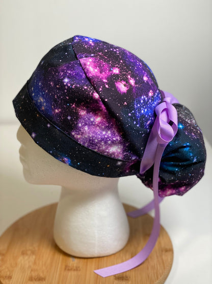 Stargazers scrub cap, pink and purple galaxy scrub cap, scrub hat galaxy, Bonnet Head Designs